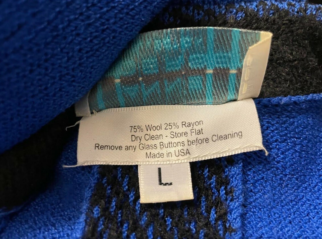 ANNE PEDERSEN VTG 80s EUC Women’s L Royal Blue Wool Blend Cardigan w/Black Trim
