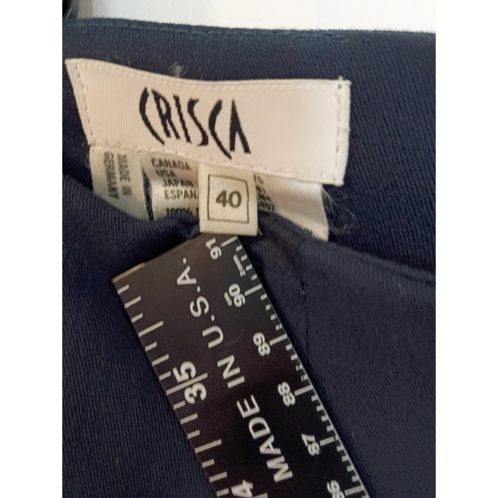 Crisca Vintage Wool Pinstripe Skirt Suit Navy Blue Velvet Trim Made Germany 40