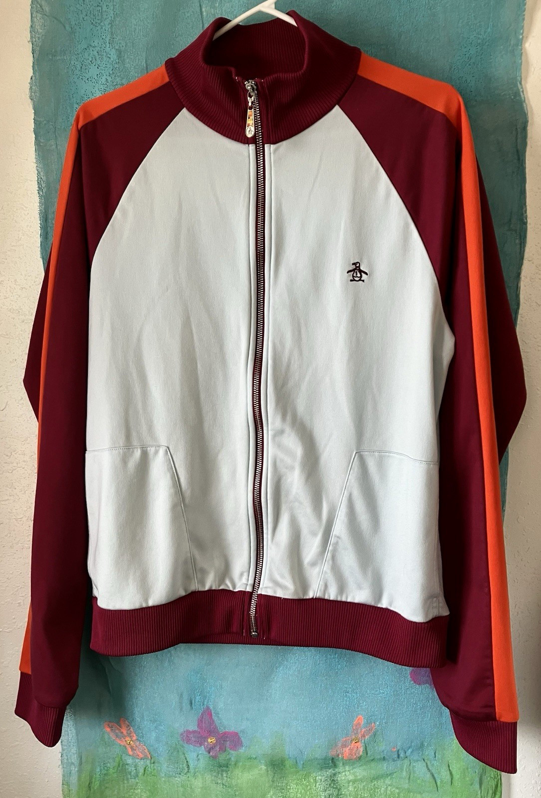 An Original PENGUIN By Munsingwear JACKET Full Zip Dark & Orange Red Pale Blue M