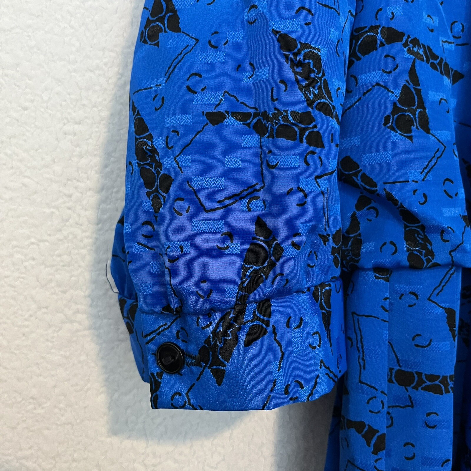 80s VLP Petites Blue Abstract Secretary Dress Elastic Waist Union Tag Vintage 14