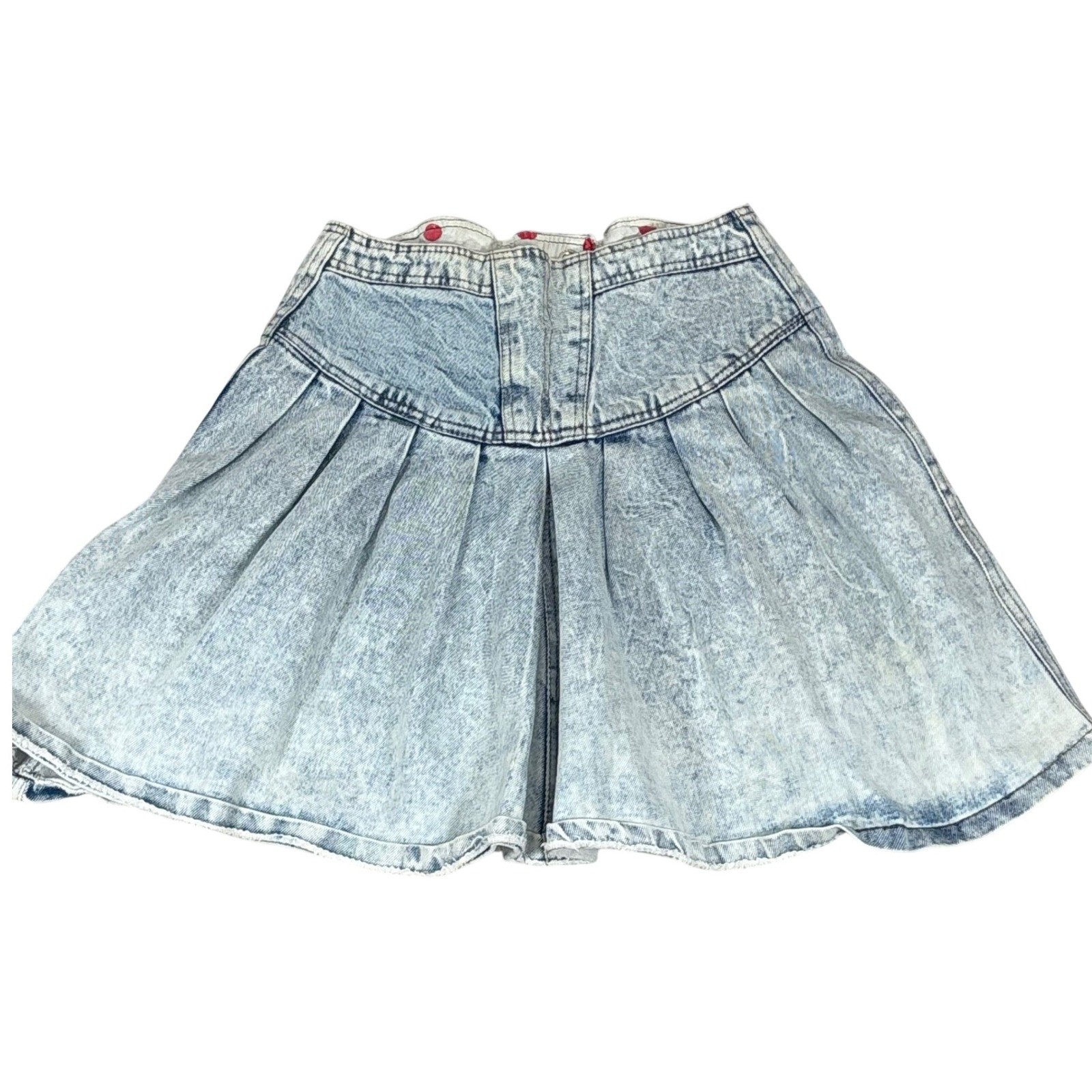 80s 90s Acid Wash Denim Skirt Light Wash Pleated High Waist Vintage Retro Women