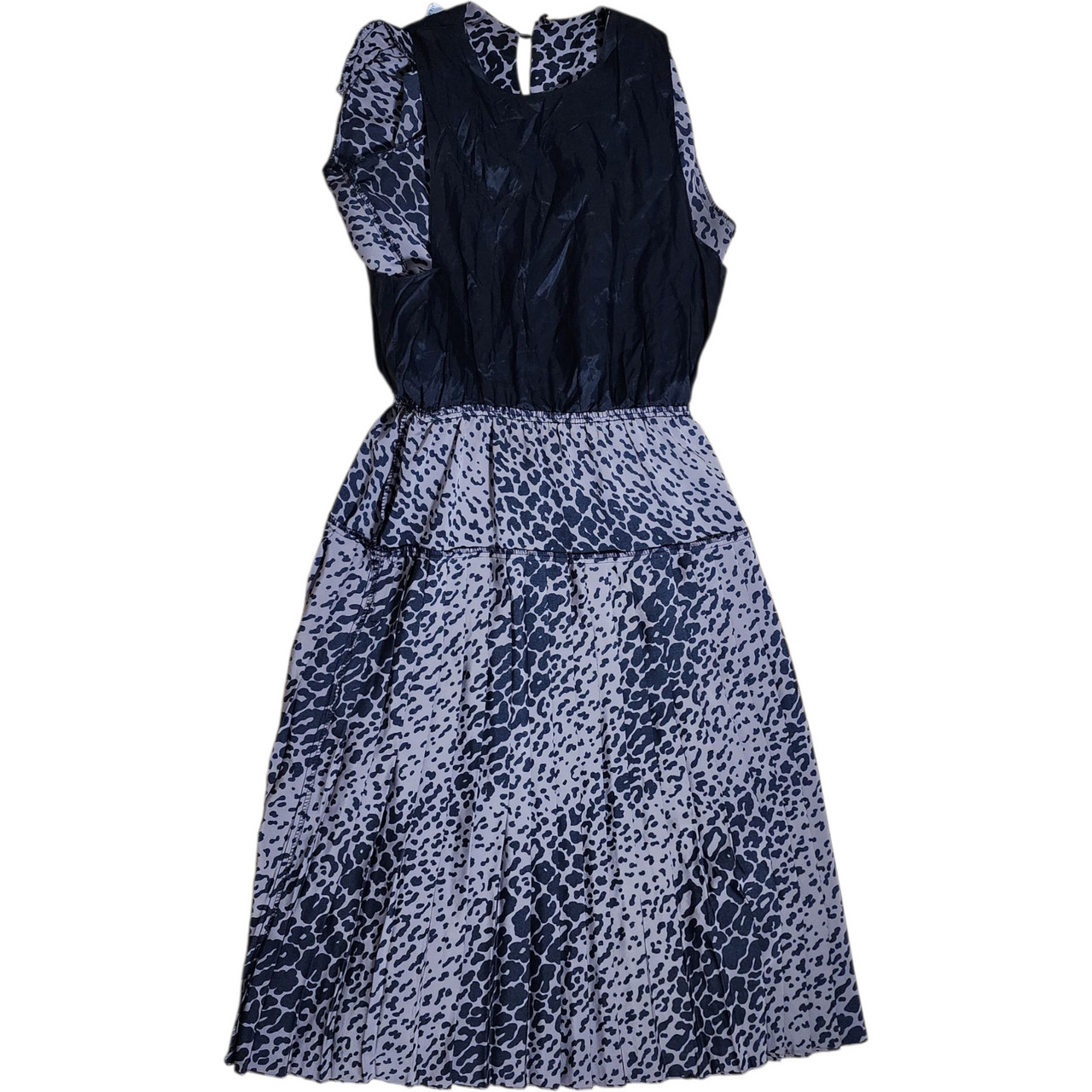 Vintage 1980s John Roberts Animal Print Dress – Long Sleeve Pleated Midi, Dro…