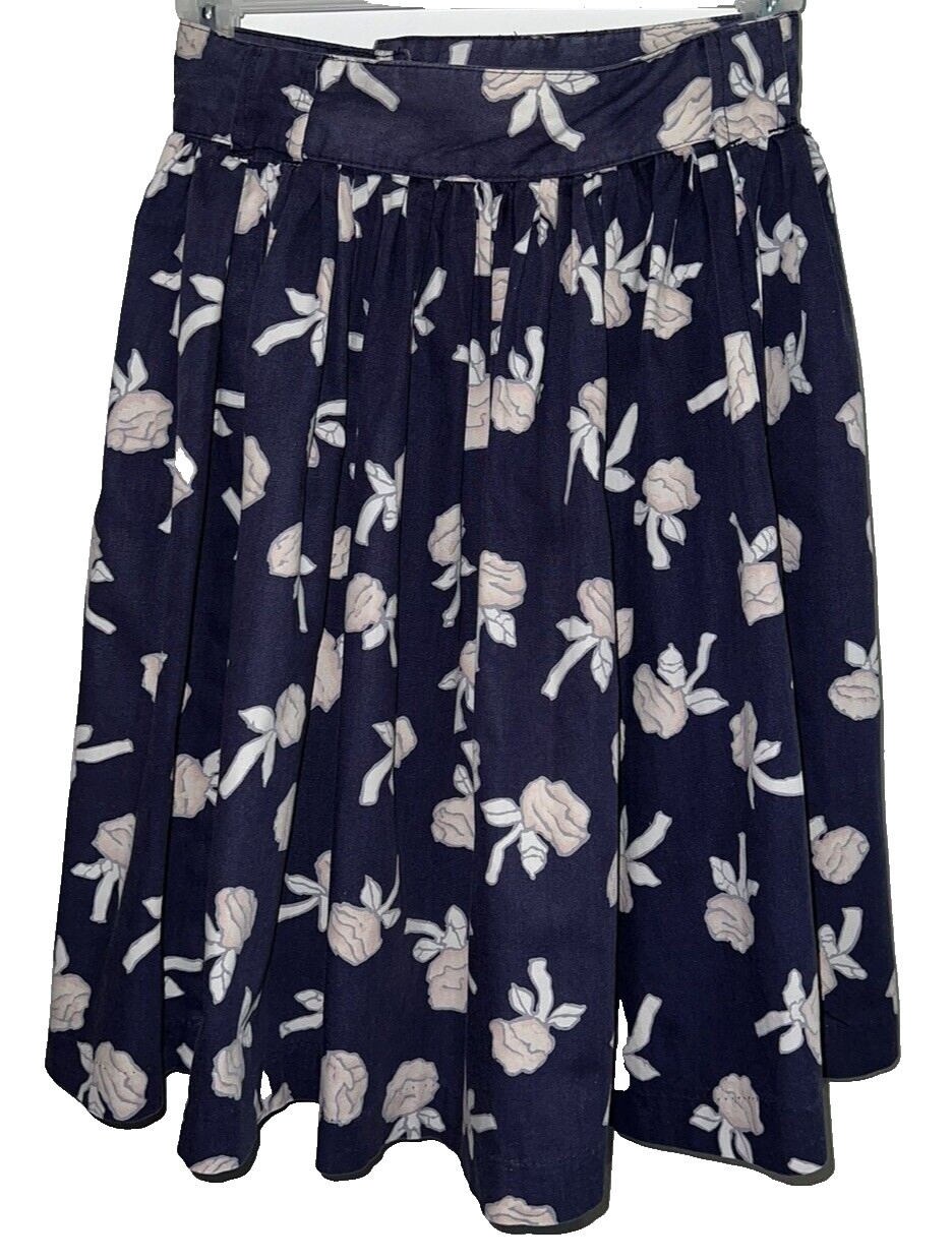VTG Generra Collection 2 Piece Full Skirt Outfit Navy Blue Pink Floral Sz Small