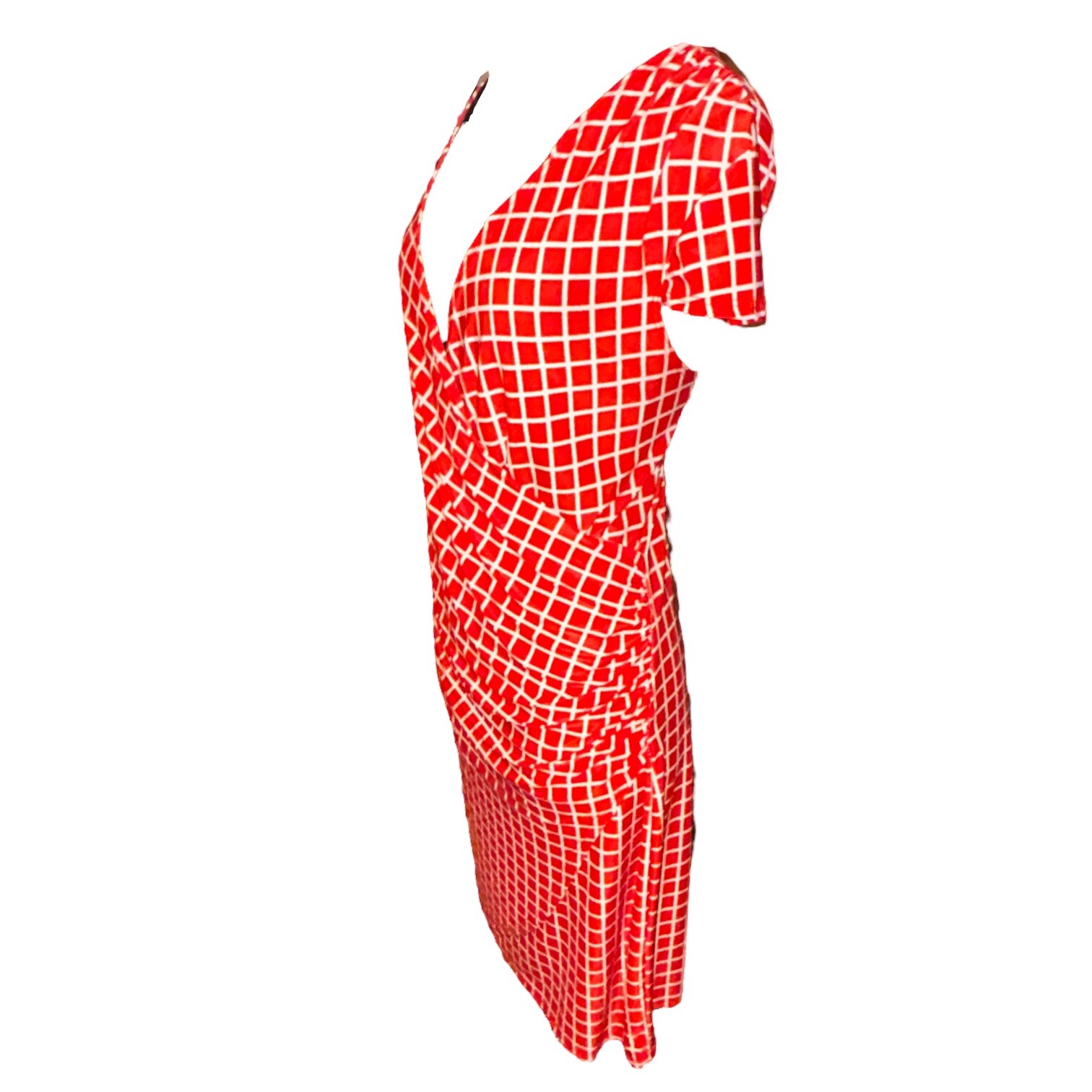 AA Studio Cap Sleeve V-Neck Faux Wrap Orange/White Short Dress Women 16 VTG