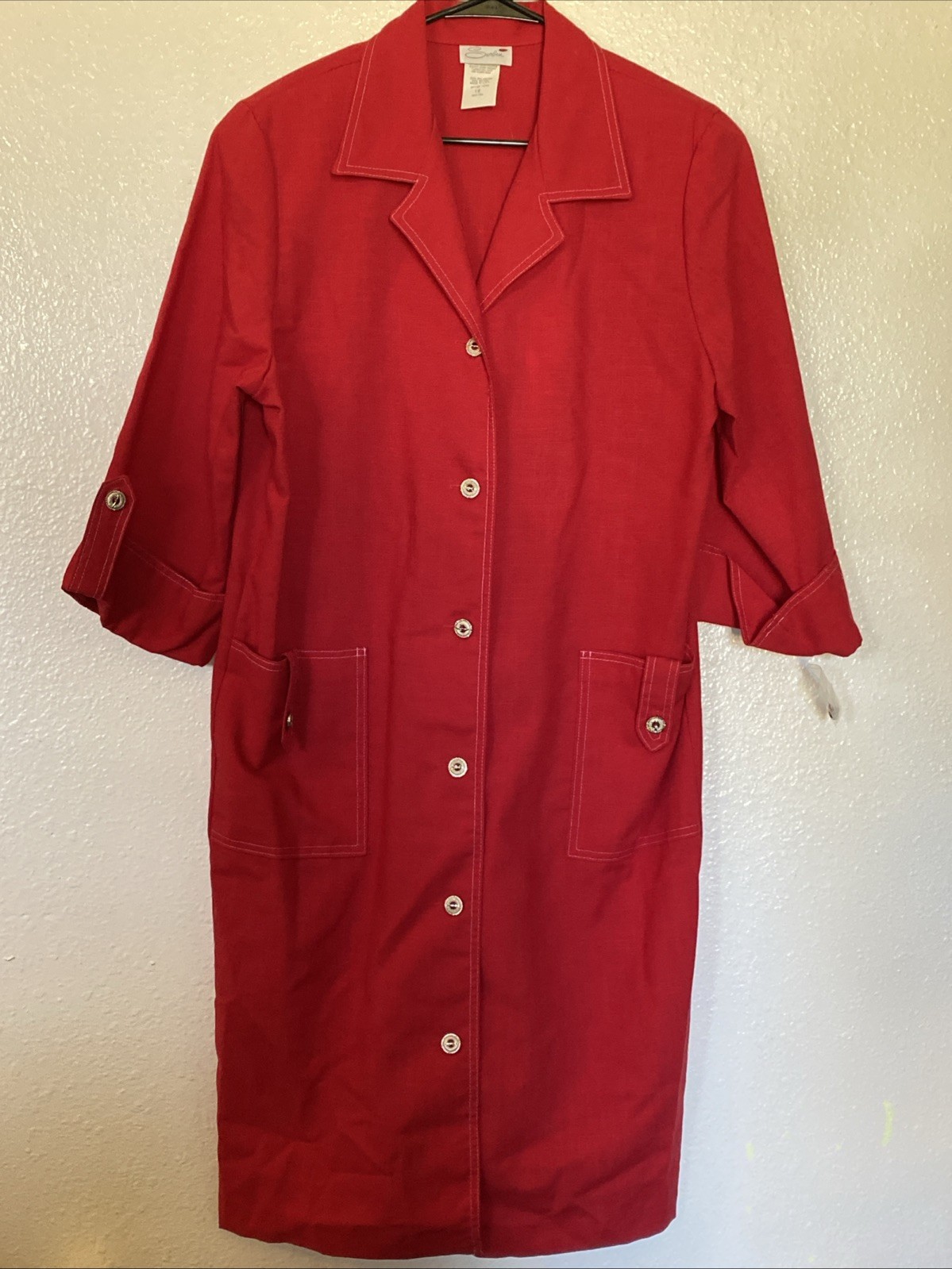 Vintage Serben Size 16 New Red Straight Line Dress Classy Linen Look Made in USA