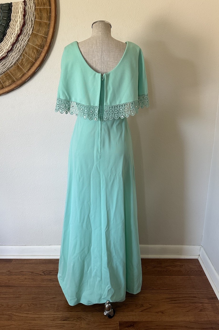 Vintage 70s Miss Rubette Formal Mint Green Max Dress Lace Woman’s S/M