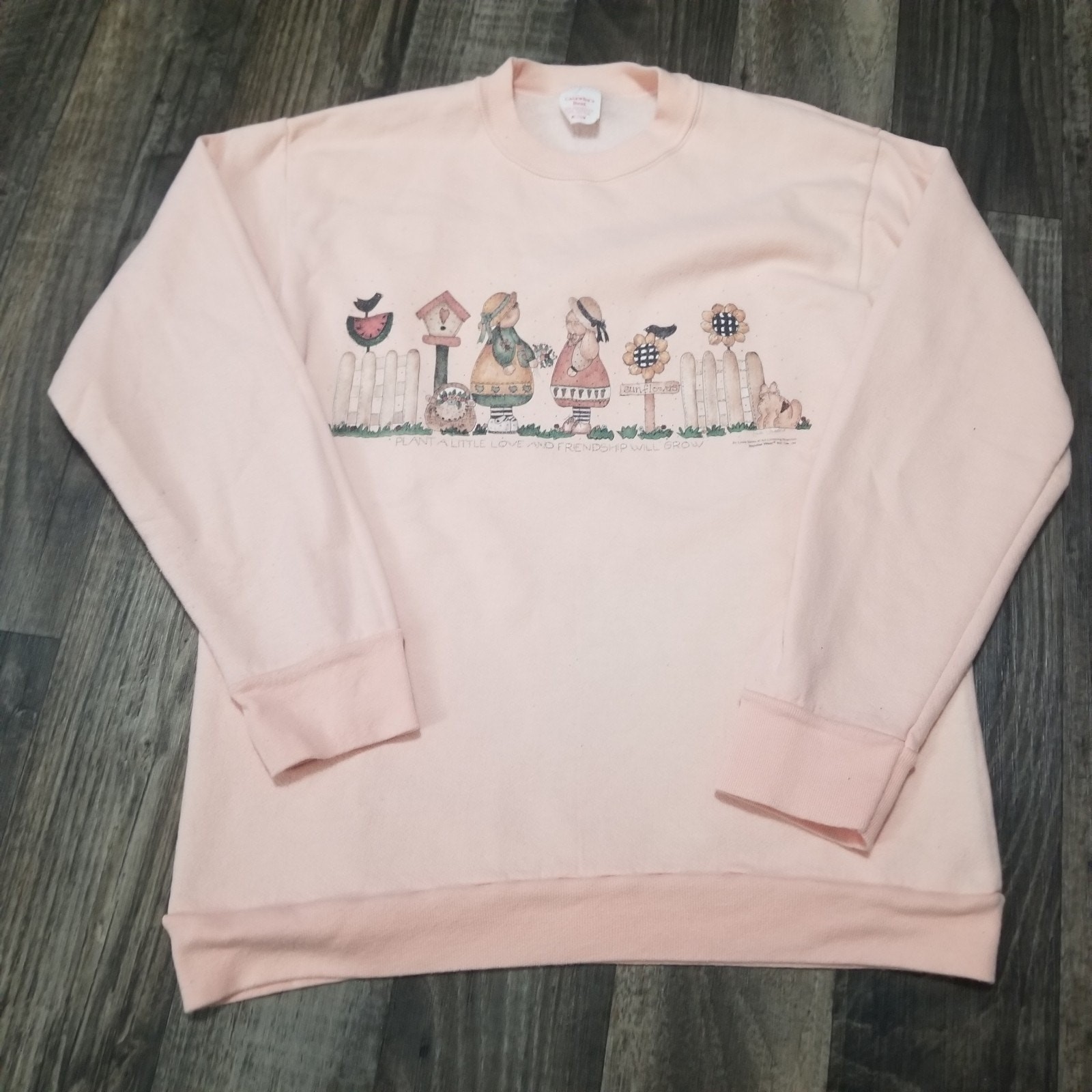 Vintage Womens Impulse Wear Sweatshirt Medium Crewneck Pink Rabbits And Plants