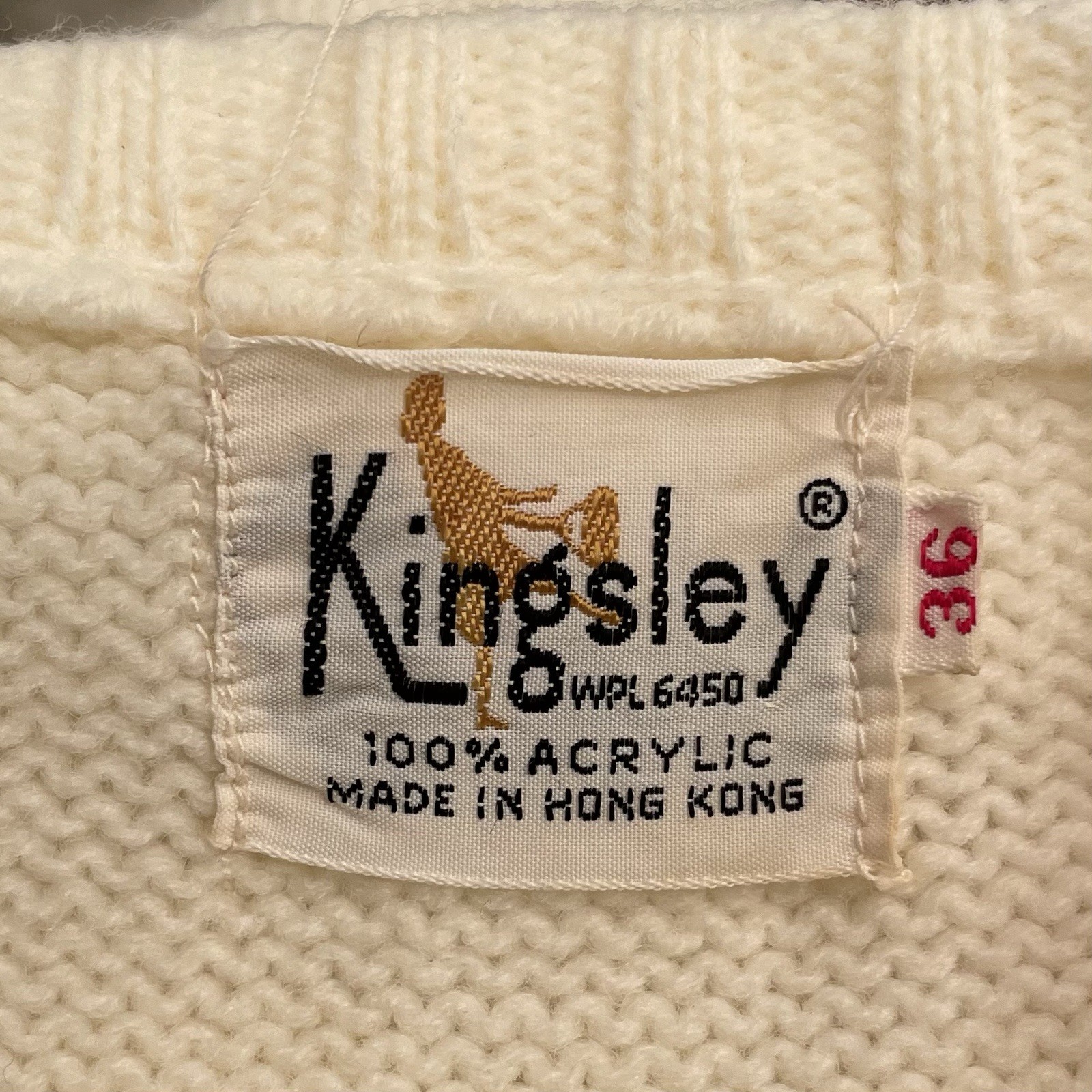 Vintage Kingsley Vest Cardigan Sweater Womens Small 36 Cream Acrylic Hong Kong