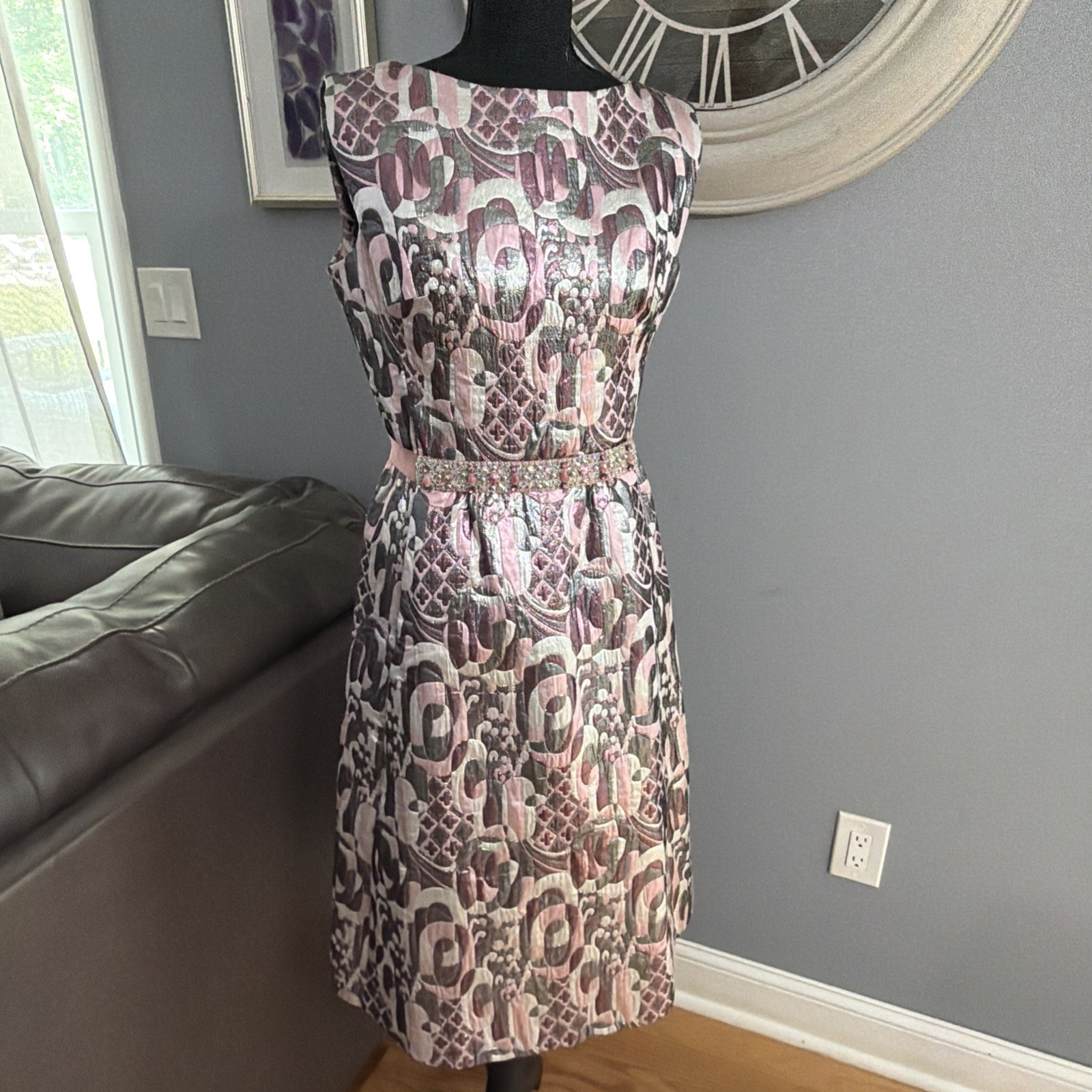 Victor Costa Metallic Brocade Cocktail Dress︱Pink, Silver︱1960’s