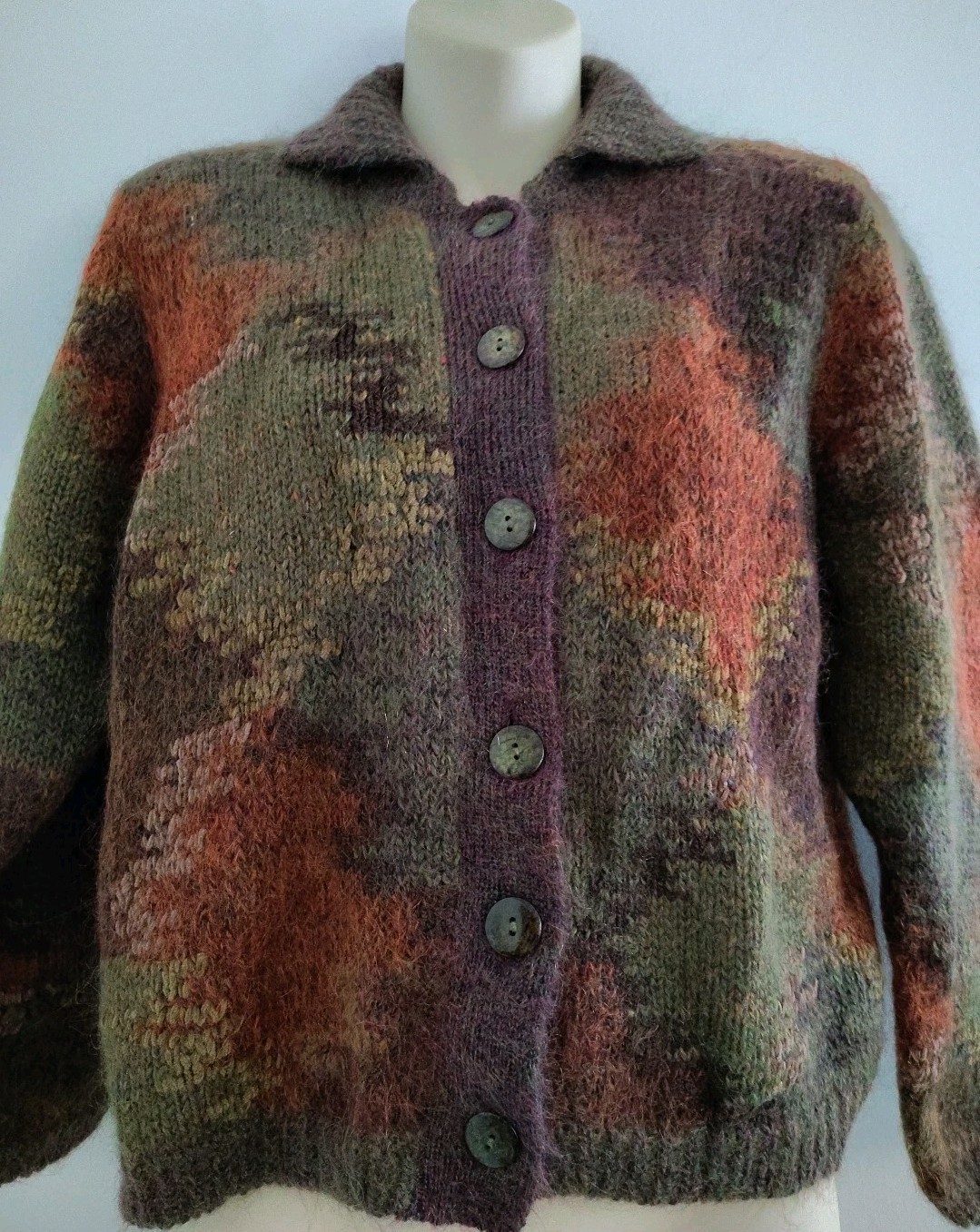 Vintage 80s Jeanne Pierre Multi Color Lambswool Angora Cardigan Sweater Size M