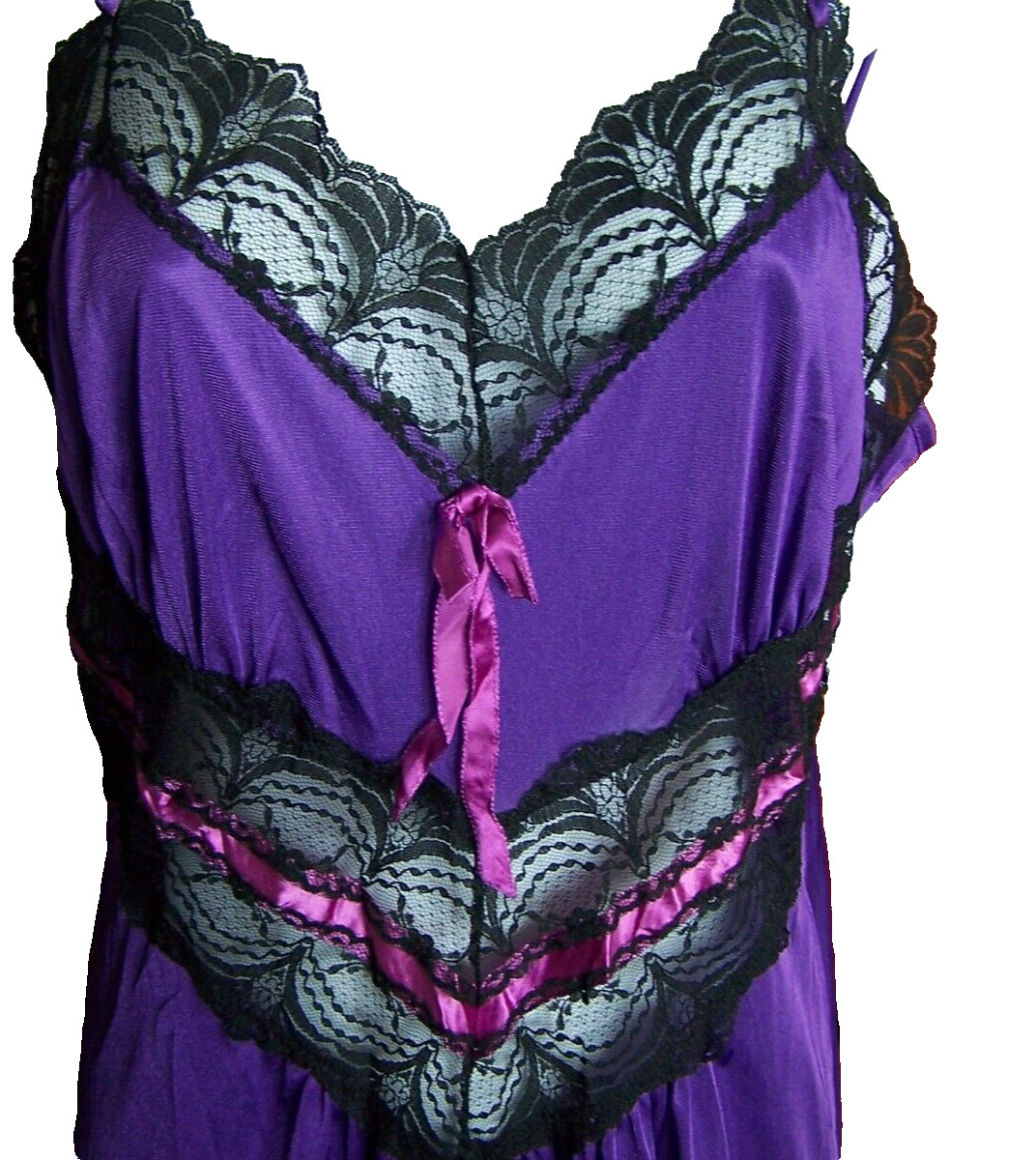 Vtg Nightgown Large 30s 40s Nylon Purple & Black Lace Honeymoon Bride READ