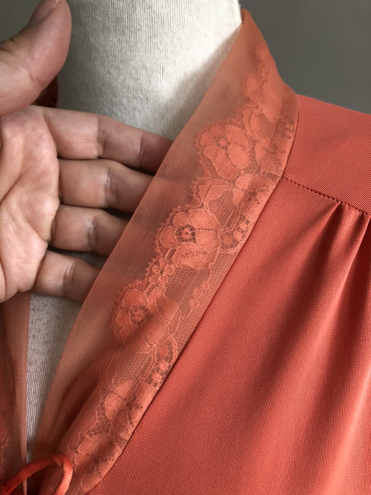 STUNNING VTG VANITY FAIR Hand-Dyed Orange Nylon & Lace Nightgown SZ 38