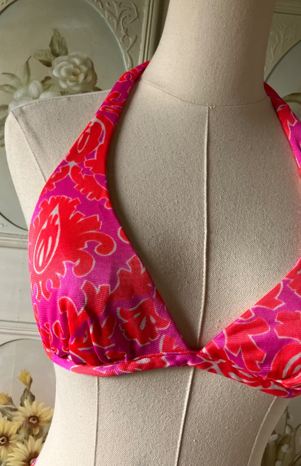 VTG 60s JC PENNEY PSYCHEDELIC 3 PIECES HOT PINK+ORANGE BIKINI+DRESS USA 9/32 EUC