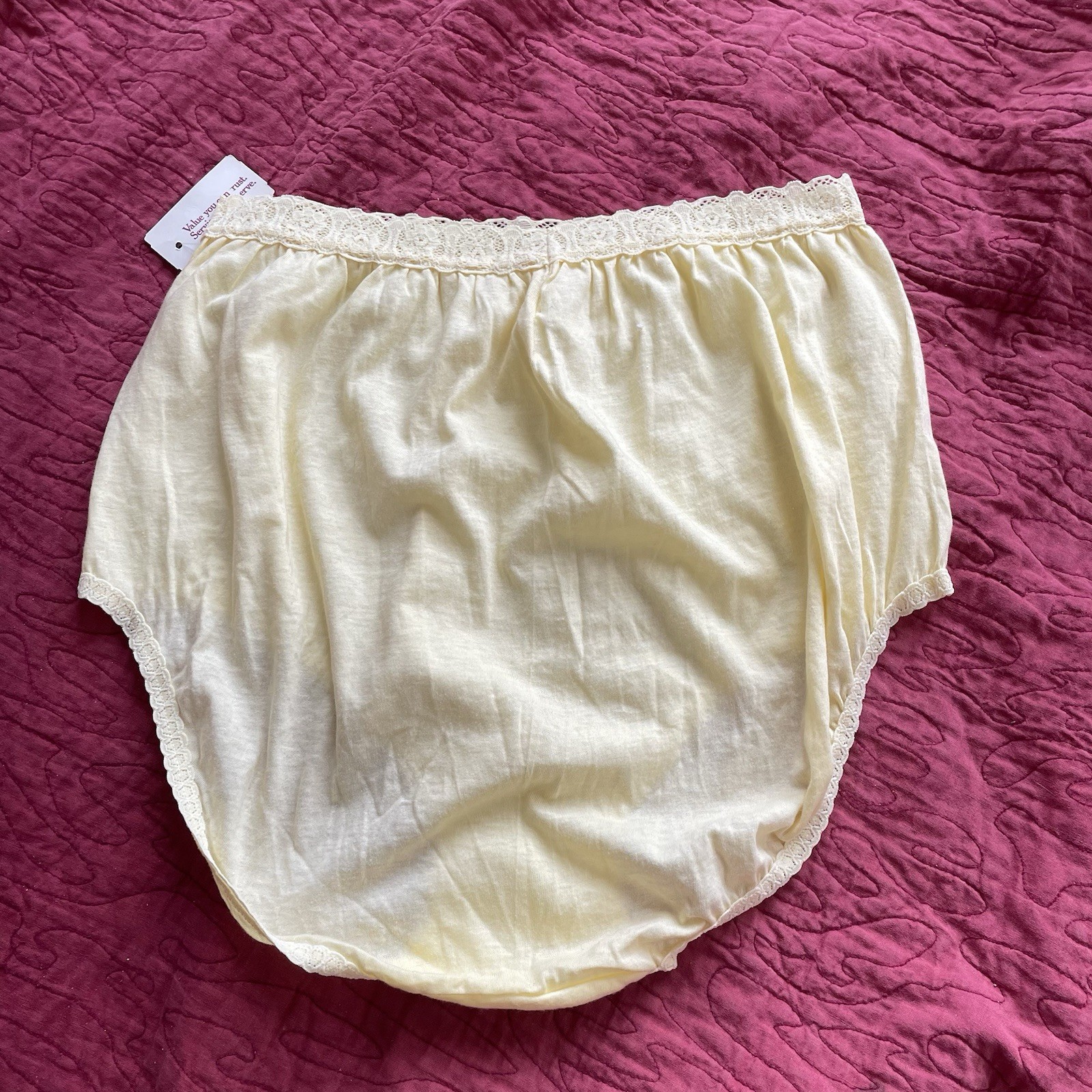 NOS NWT Vintage 70s 80s Messages Cotton Yellow Size 10 Granny Sissy Panties Lace