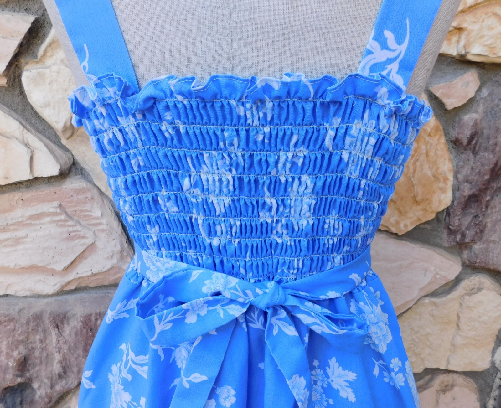 VTG 70’s Prairie Smocked Ruffle Lace Tie Back Floral KINGLY BRAND 16/18 EUC