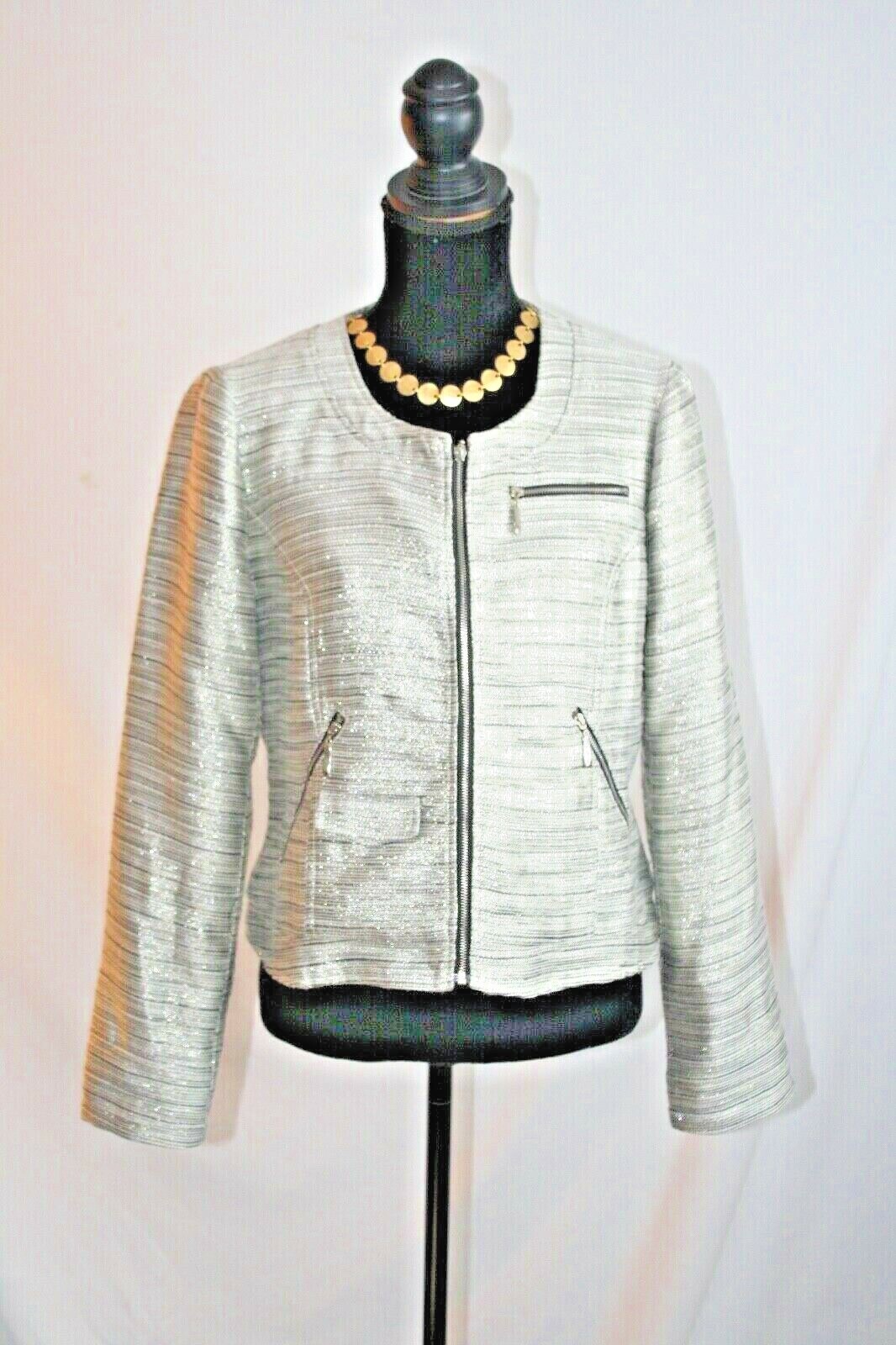 Lavand Vintage women XL jacket grey w/ metallic silver/gold threads throughout.