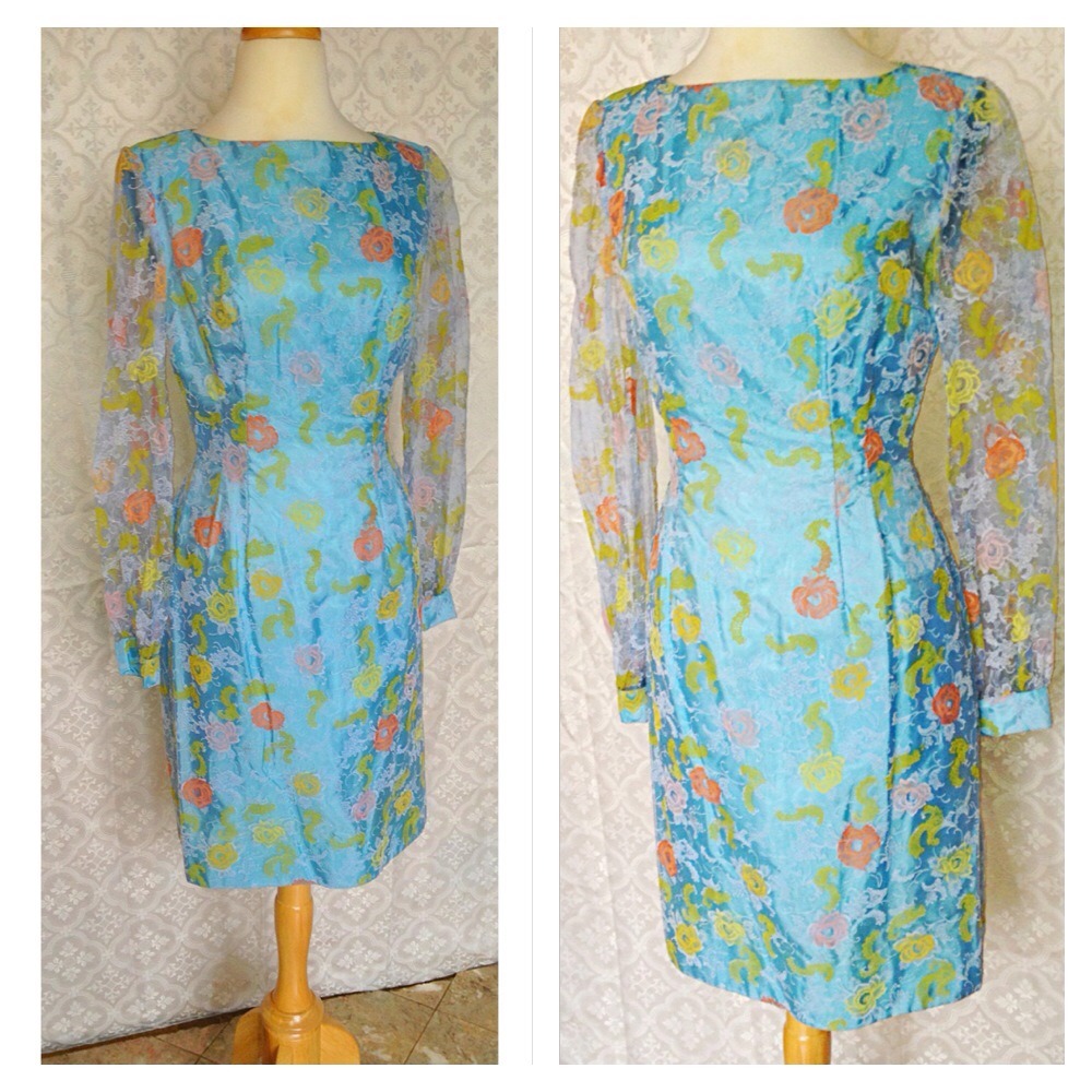 Vintage 40’s 50’s Dress Roses MOD Velvet Floral Pattern Garden Tea Party OOAK