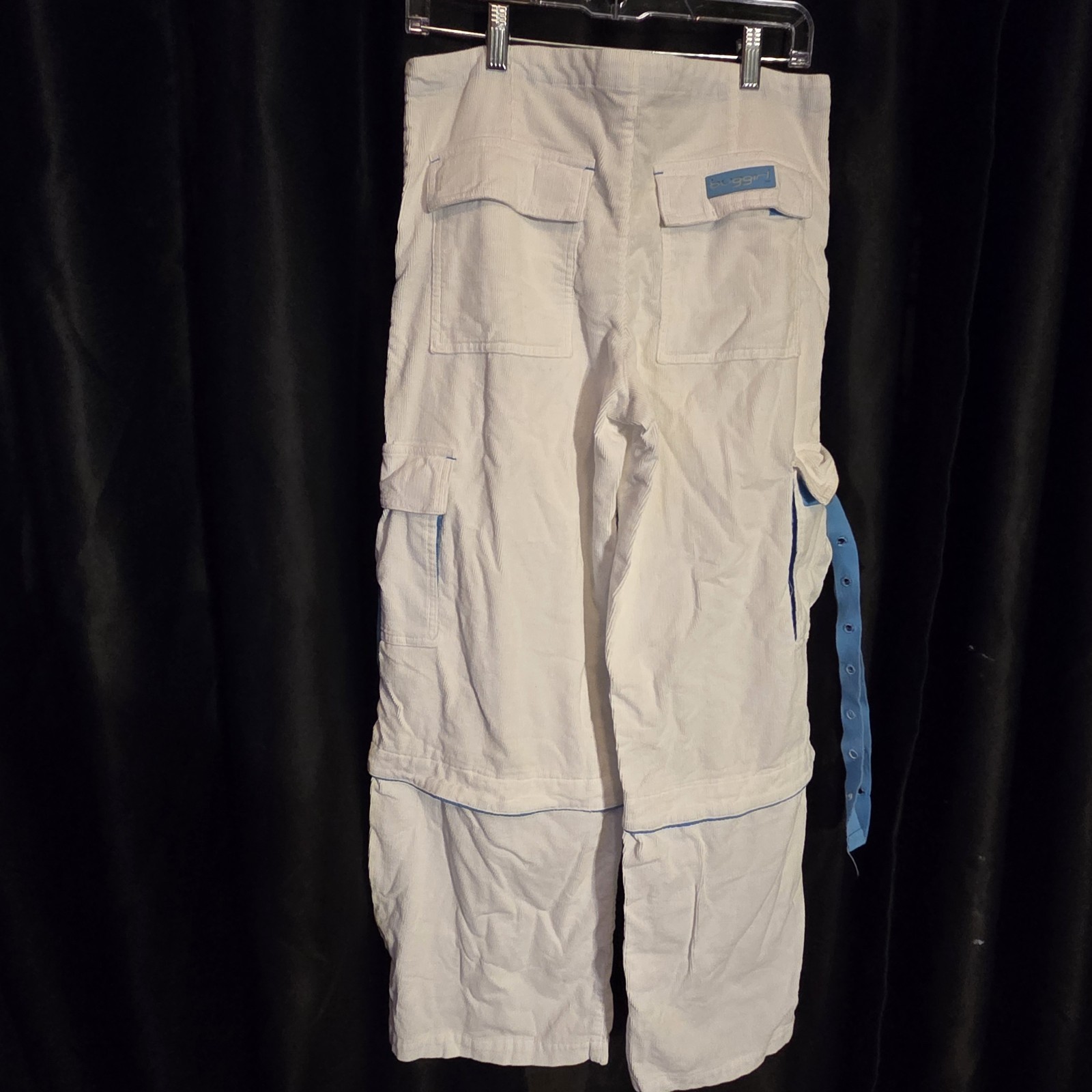 Vintage 90s Y2K Buggirl White/Blue Cords Baggy Wide Leg Pants Skater Rave Sz L
