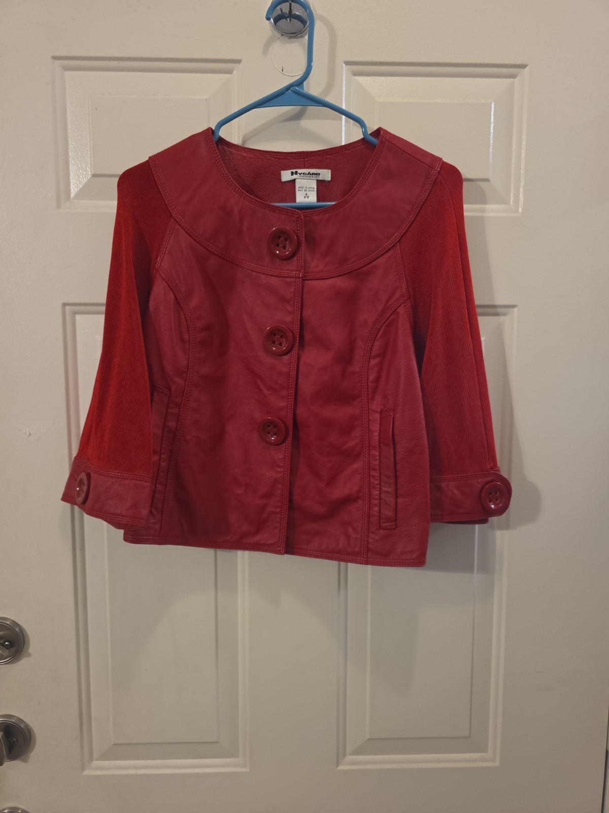 VTG 1970s 80s MOD NYGARD RED LEATHER & KNIT JACKET / TOP SIZE 6-8