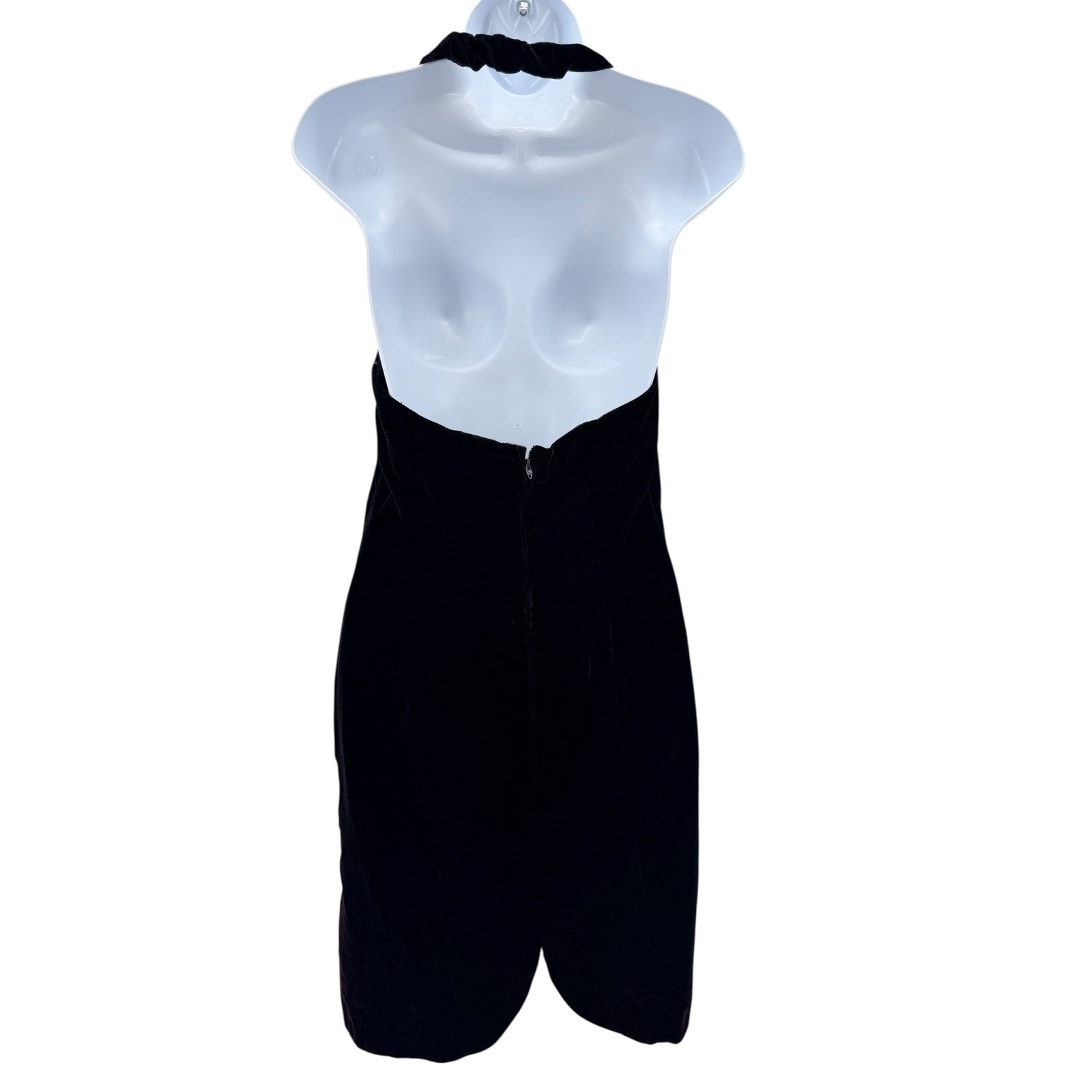 VTG 90s Rampage Velvet Mini Dress Black Y2K Prom Gown Halter Whimsygoth Vampy 7
