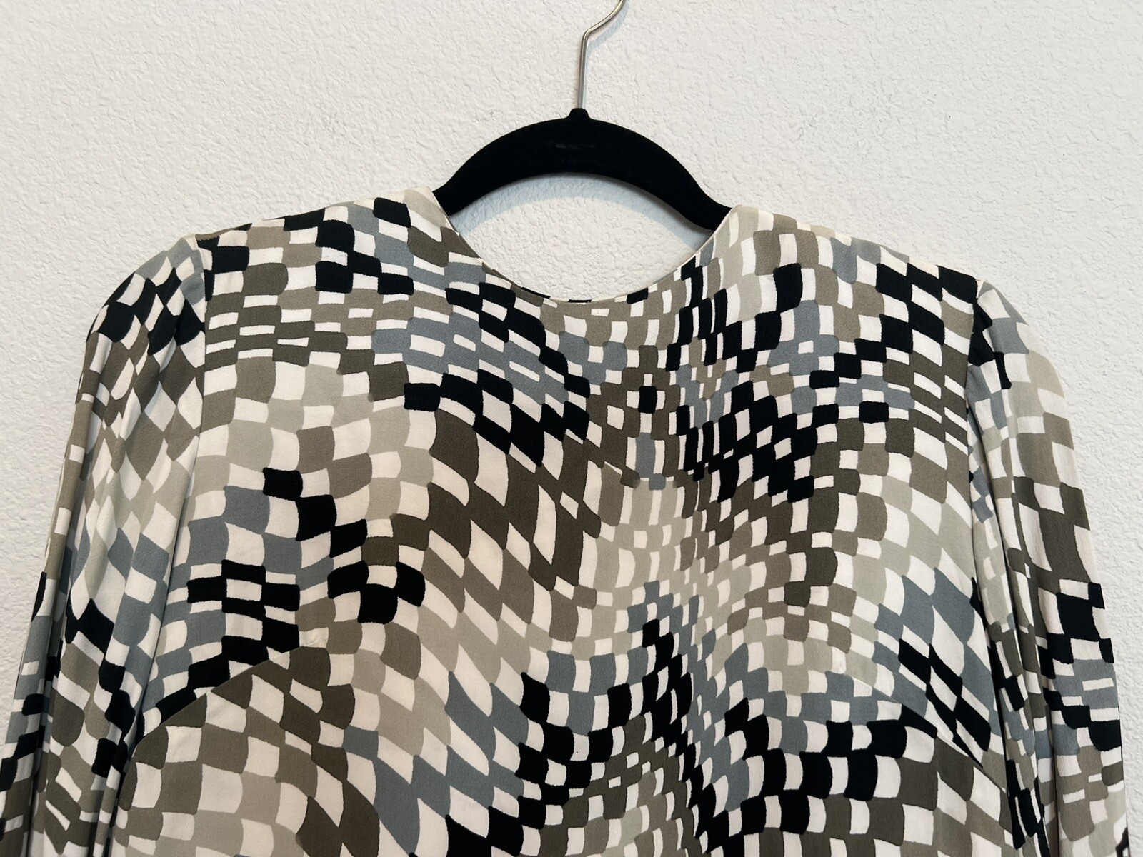 VTG 60s Bud Kilpatrick Checkered Print 2 Piece Dress Black White Brown Geometric