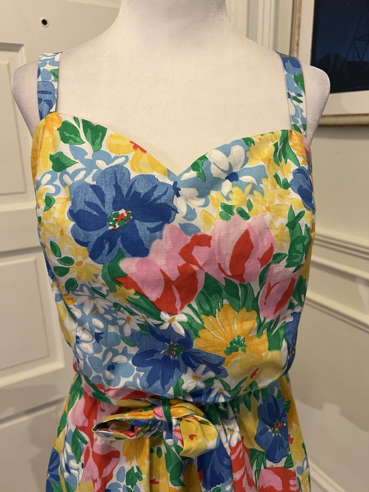 VTG vibrant Floral Print Sleeveless Dress/ Romper 50s/60s Sz L