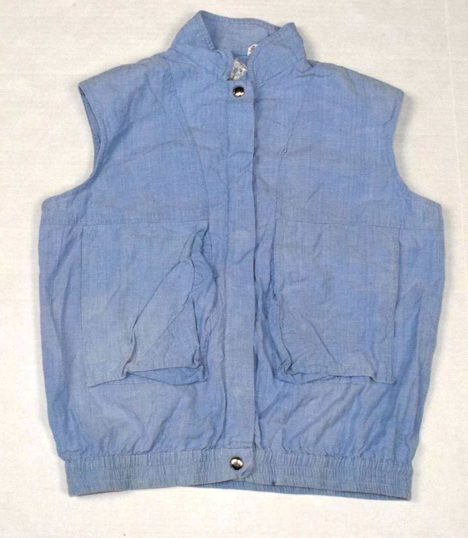 Vintage Shirt Vest ABS Allen Schwartz Size M 80s Powder Blue Hidden Flap Snaps
