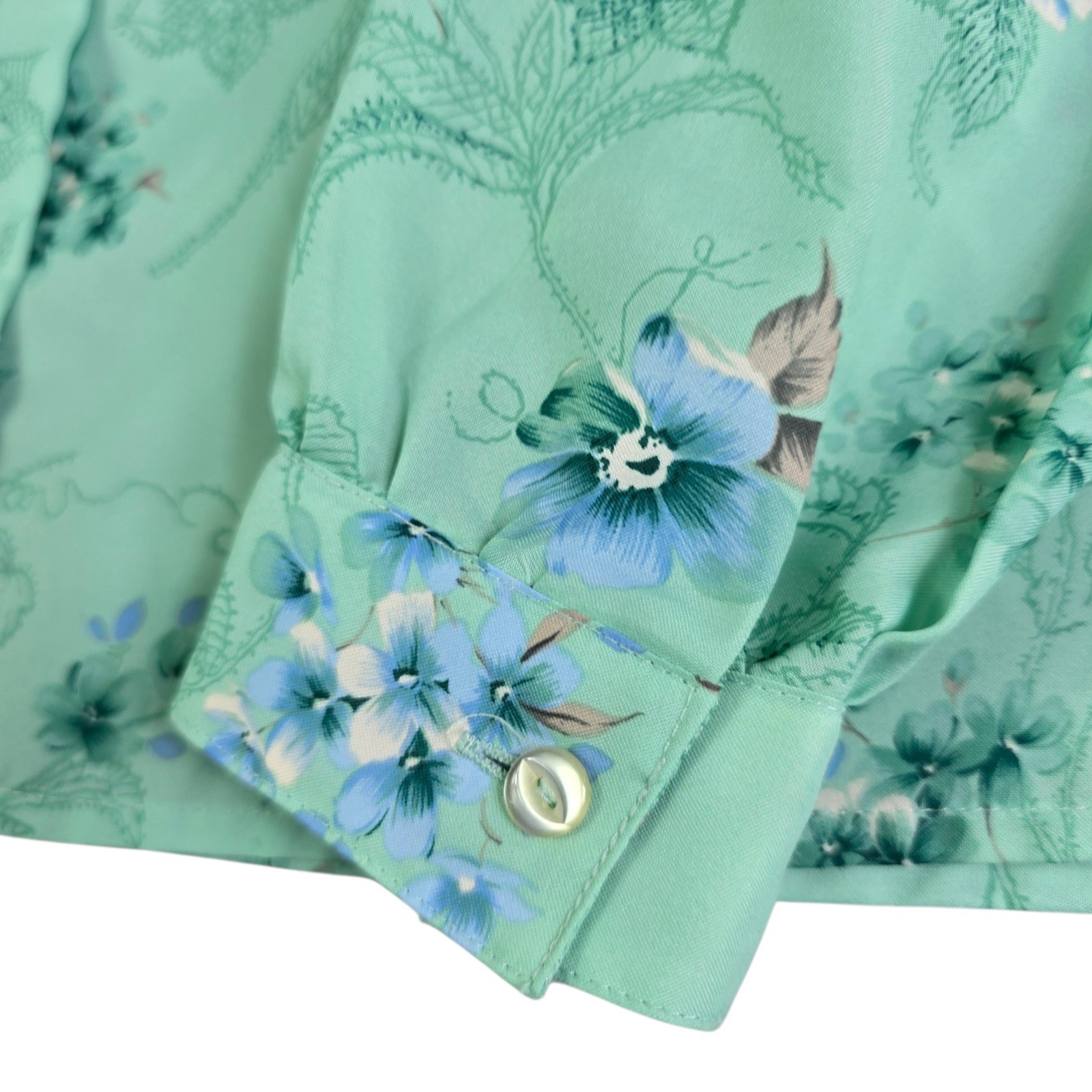Vintage Floral Ruffle Blouse Womens 8 Mint Green Victorian Style Pastel Grandma