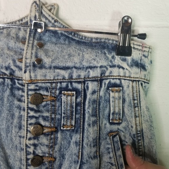 Vtg 80s 1980s Limited Express Acid wash denim paper bag High Waist Jean Skirt 26