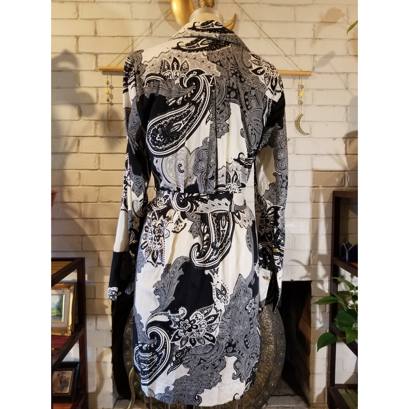 Single Dress Galina Sobolev Black White Paisley Dagger Collar Tunic Dress L