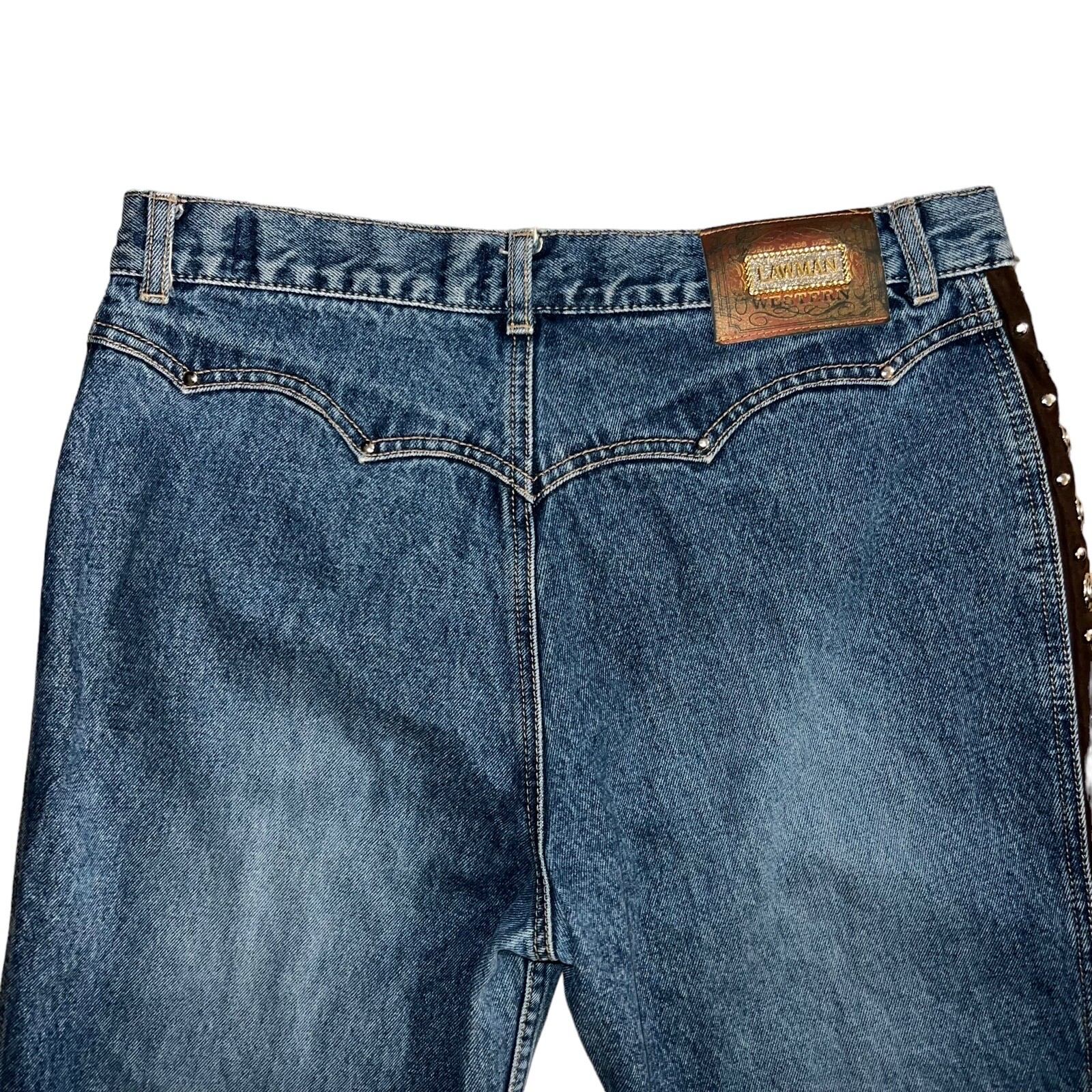 Vintage Lawman Western Jeans Dark Wash Straight Legs High Waist Pockets Size 13