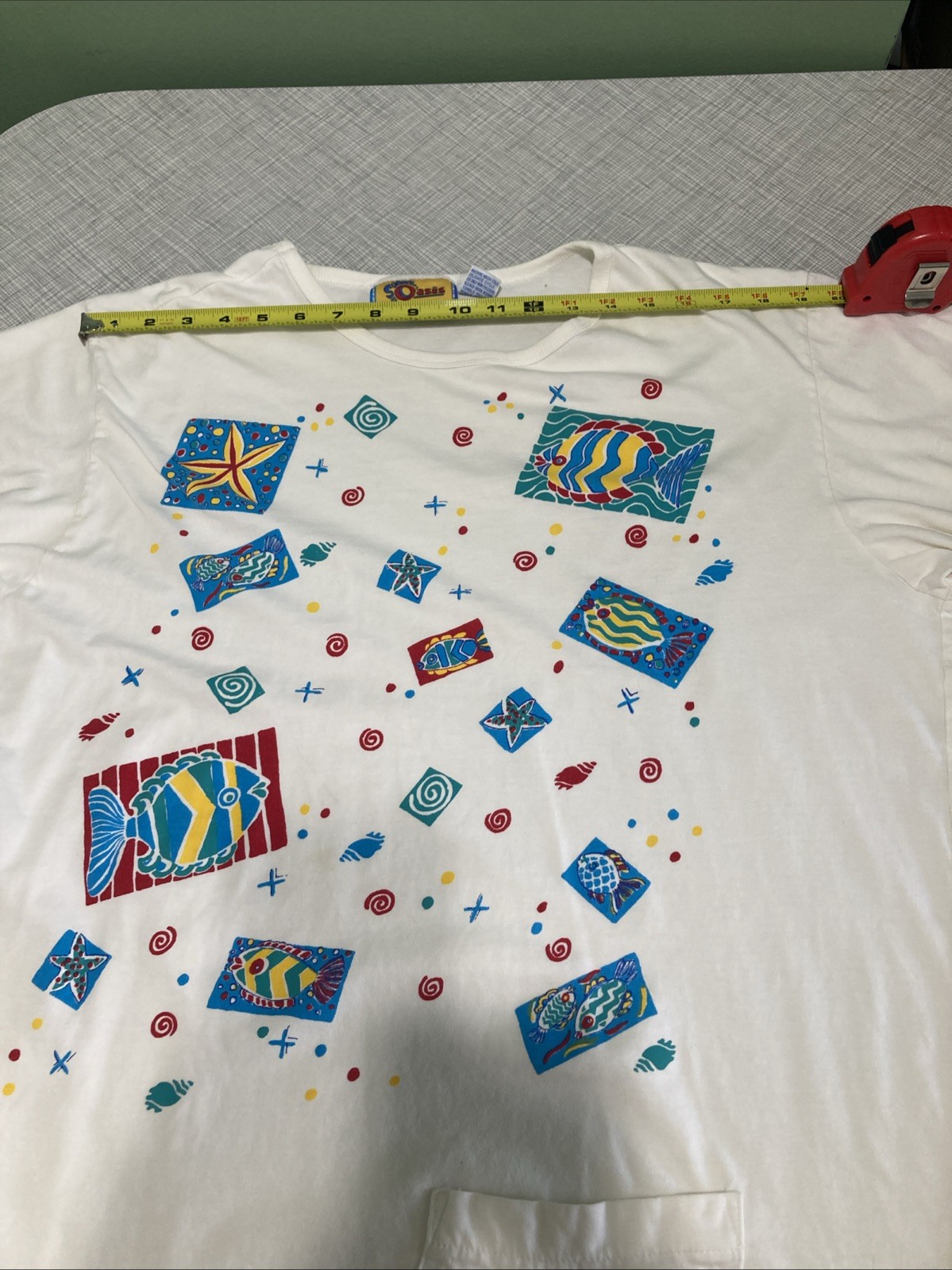 VTG 90s Oasis Tropical Fish Swirl Graphic T-Shirt Dress OS Women’s White Retro