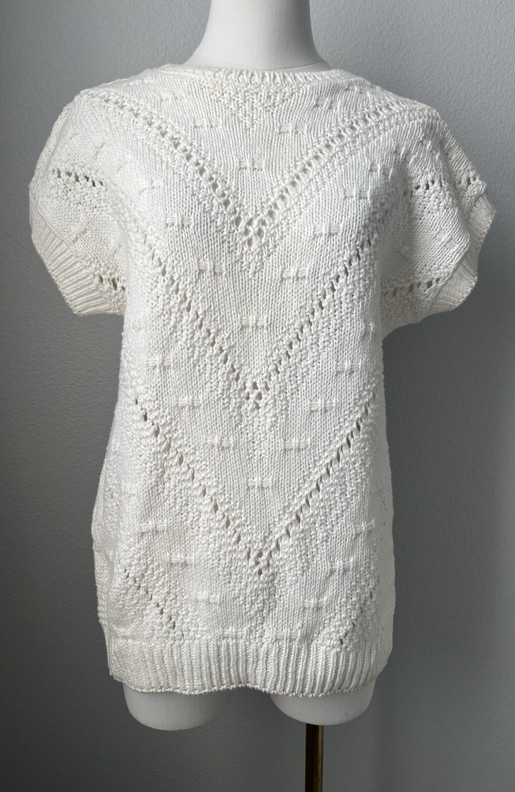 Vintage 80’s Across America White Knit Cotton Sleeveless Knit Sweater S/M NWT