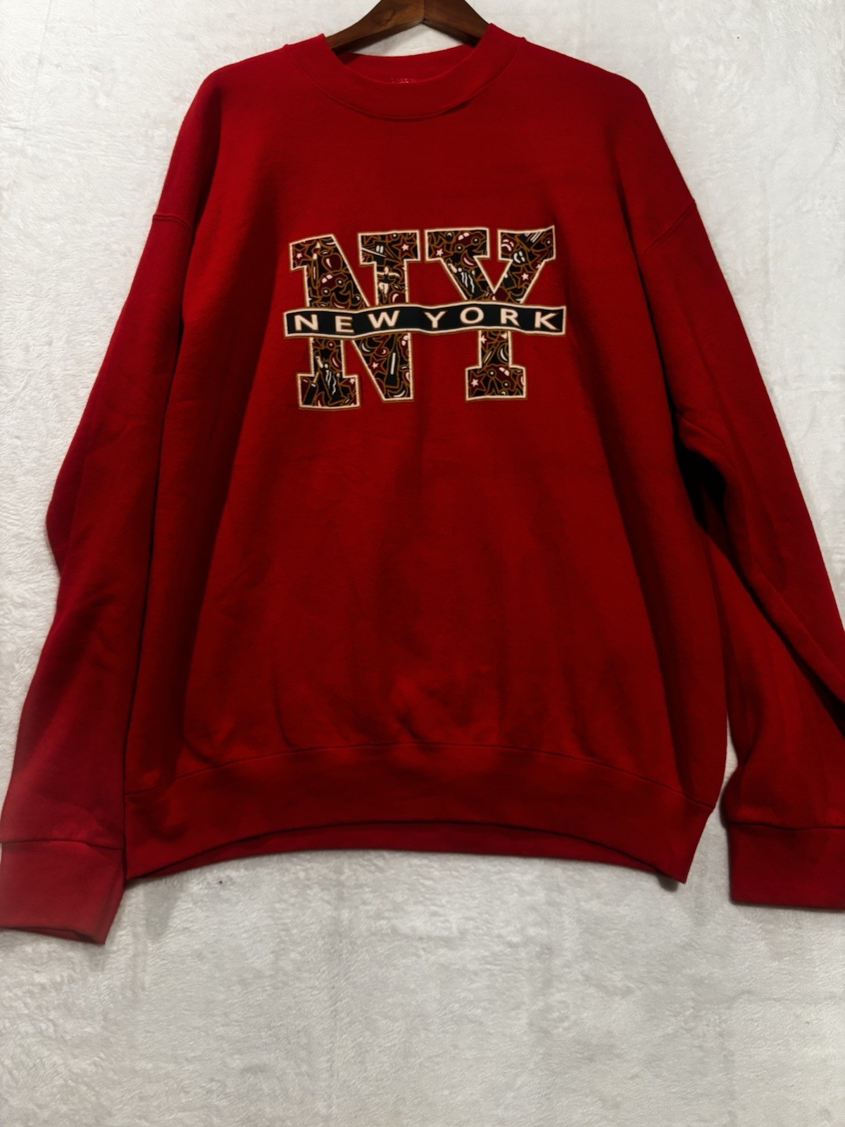 90s Vtg New York NY Sweatshirt Women’s XXL Crewneck Red Holiday Winter Warm
