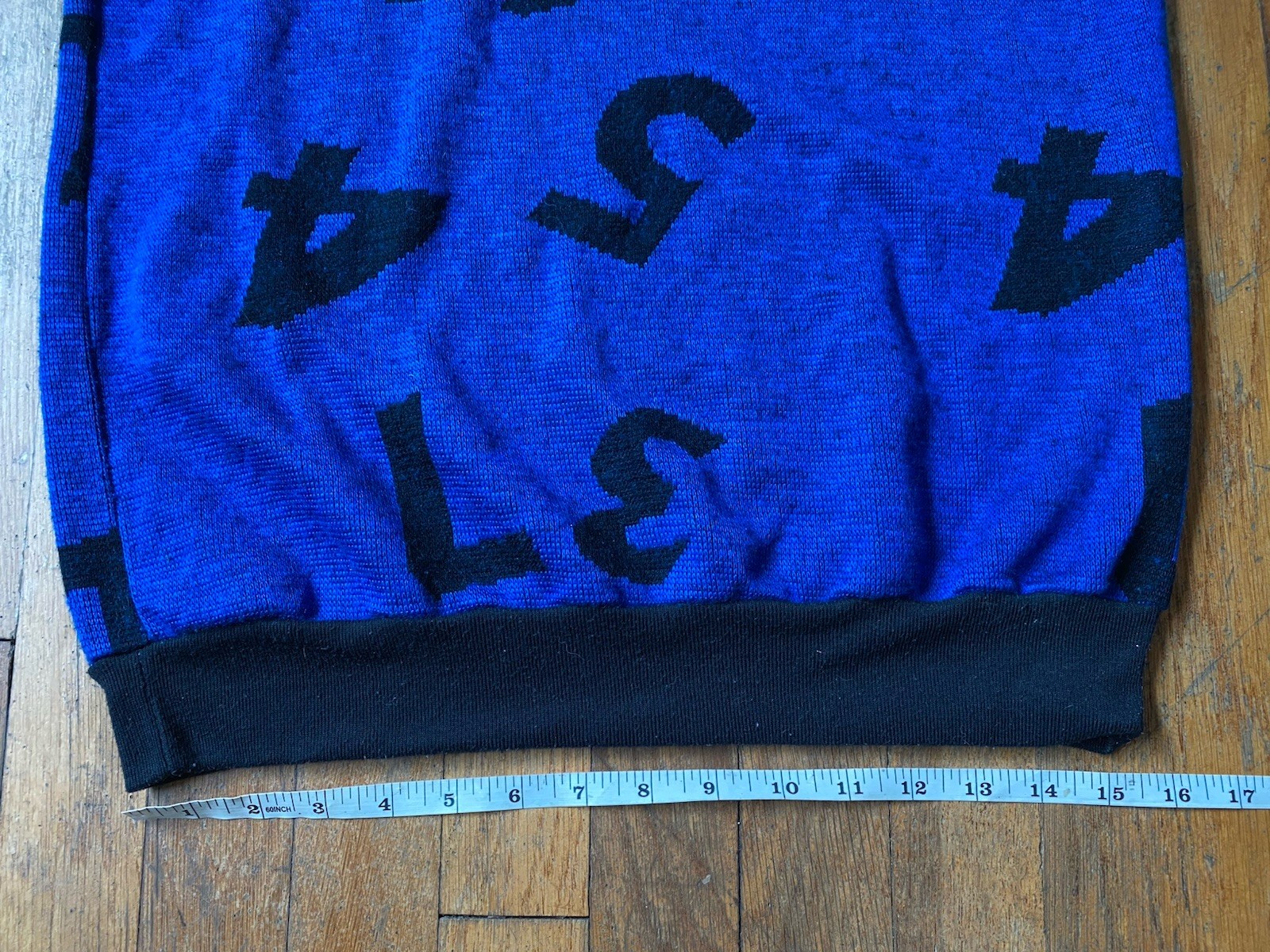 Vtg 80s Sears Graphic Number Knit Sweater Dress Small Blue Black New Wave USA