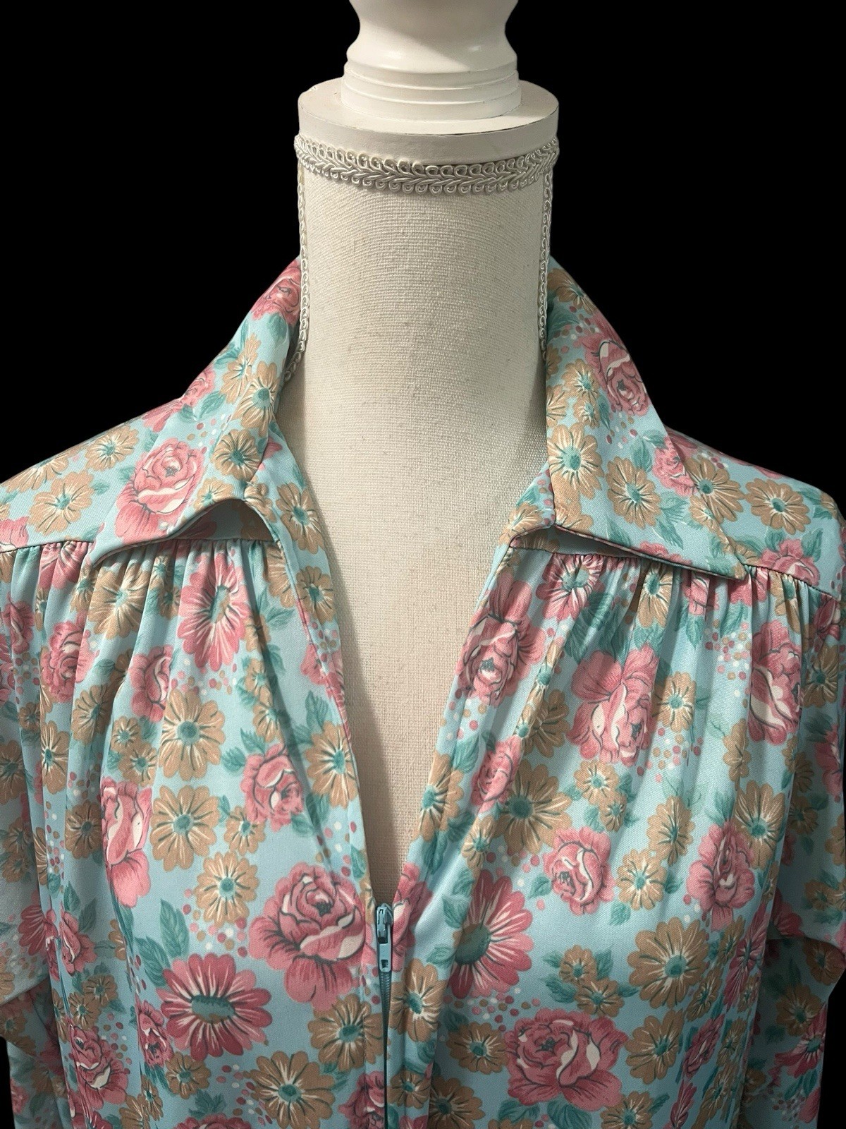 VTG T.V. Loungers Dressing Gown Robe House Dress Floral Granny core 1/4 Zip M