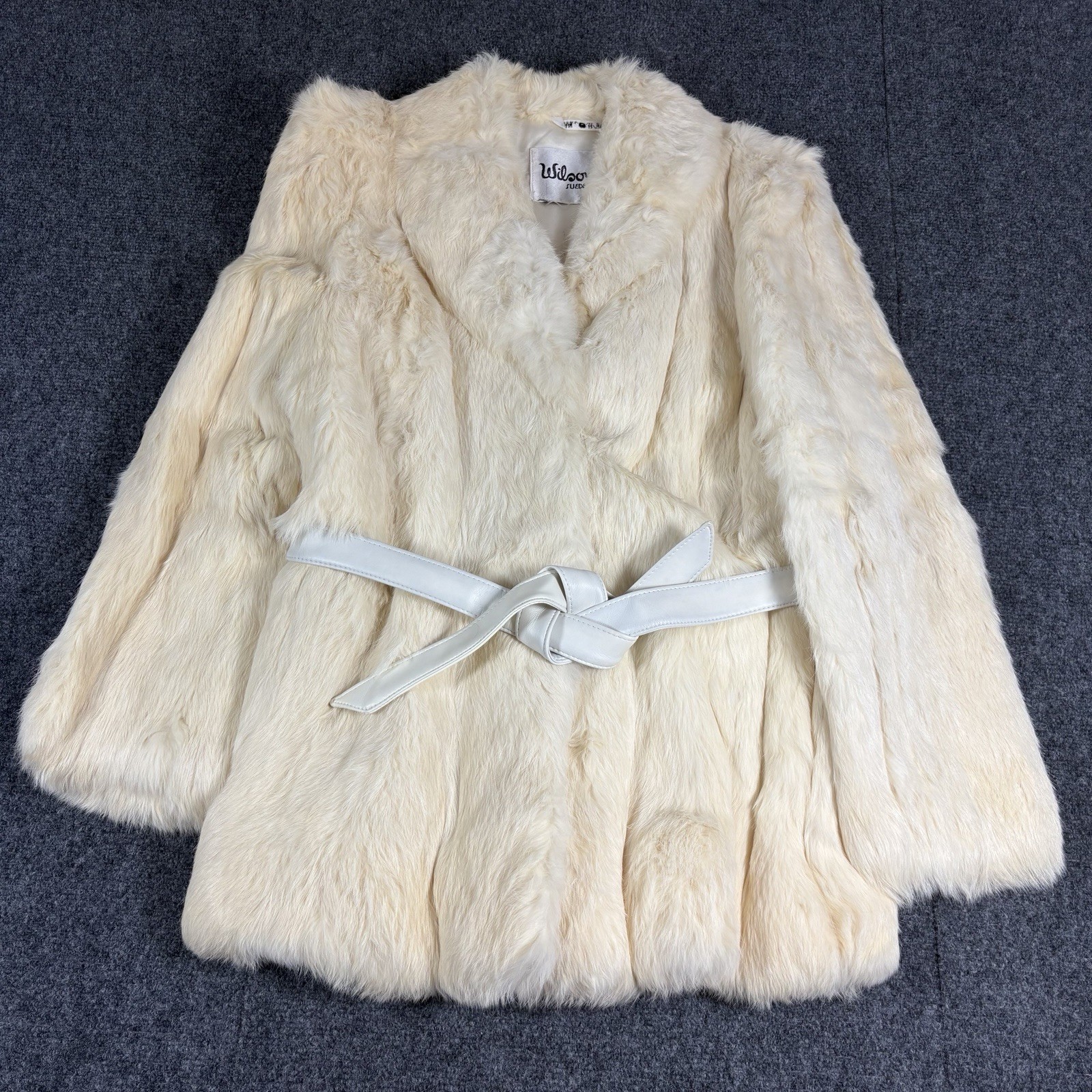 Vintage Wilsons Leather Belted Rabbit Fur Jacket Large Genuine Fur Coat And Hat