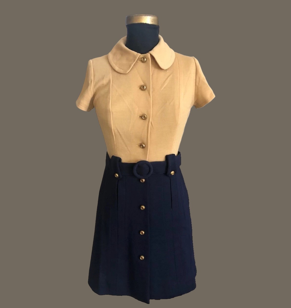 Vintage Joseph Magnin Collection Schoolgirl Dress Retro Short Sleeve 70s XS