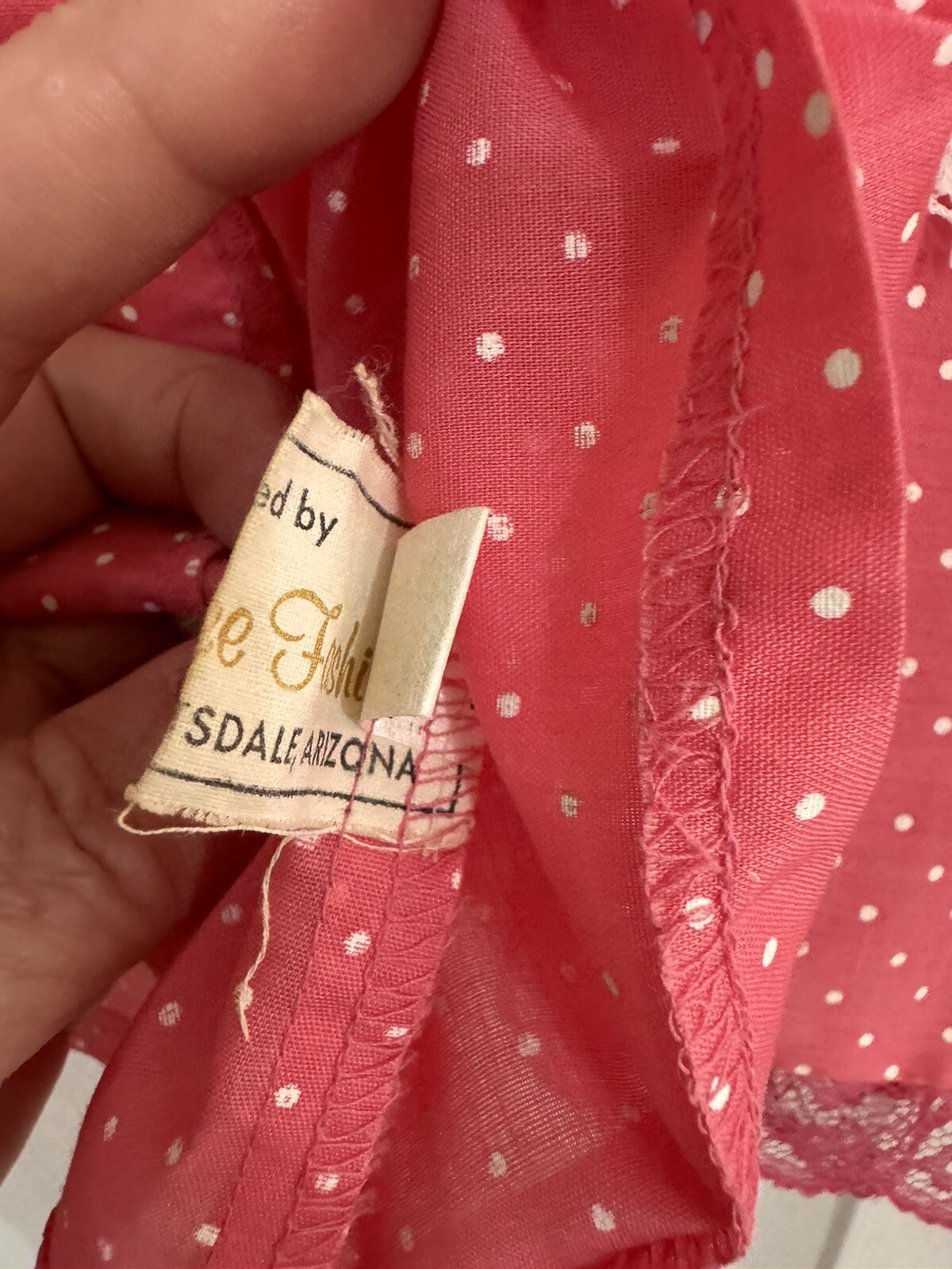 Vtg 70s Pink Polkadot Blouse & Skirt Little House Creations Carefree Creations