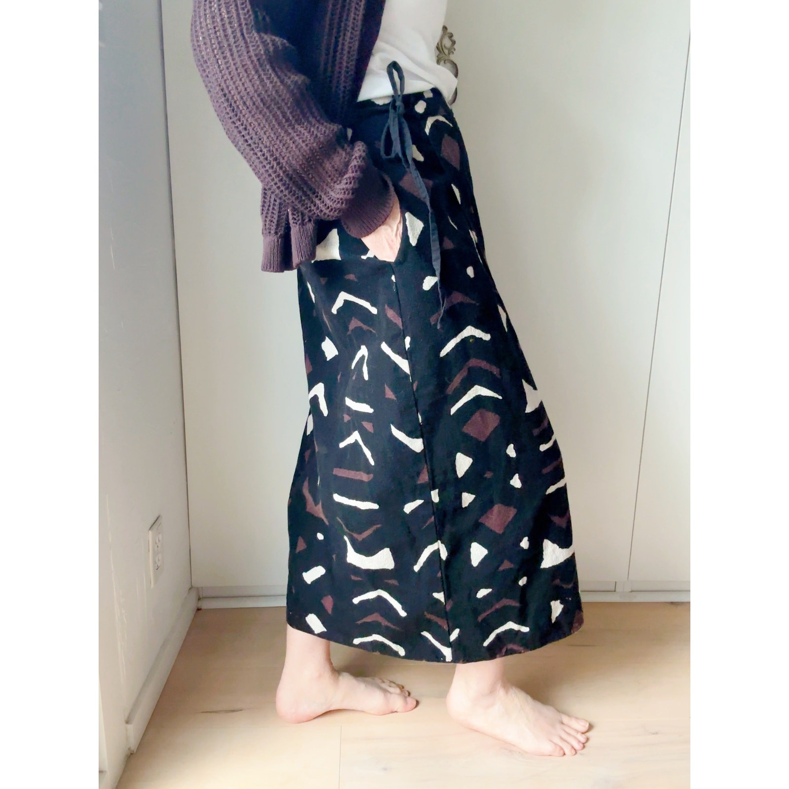 Vintage Cotton Wrap Skirt India Abstract Ethnic Print Size L Boho wearable srt