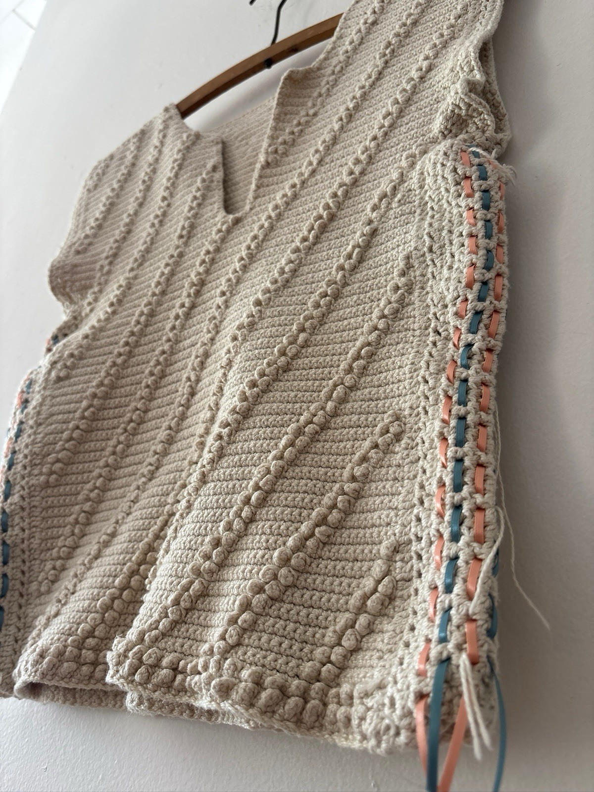Antique/Vintage Art Deco Popcorn Rayon Hand Crocheted Knit Ribbon Trim Top XS