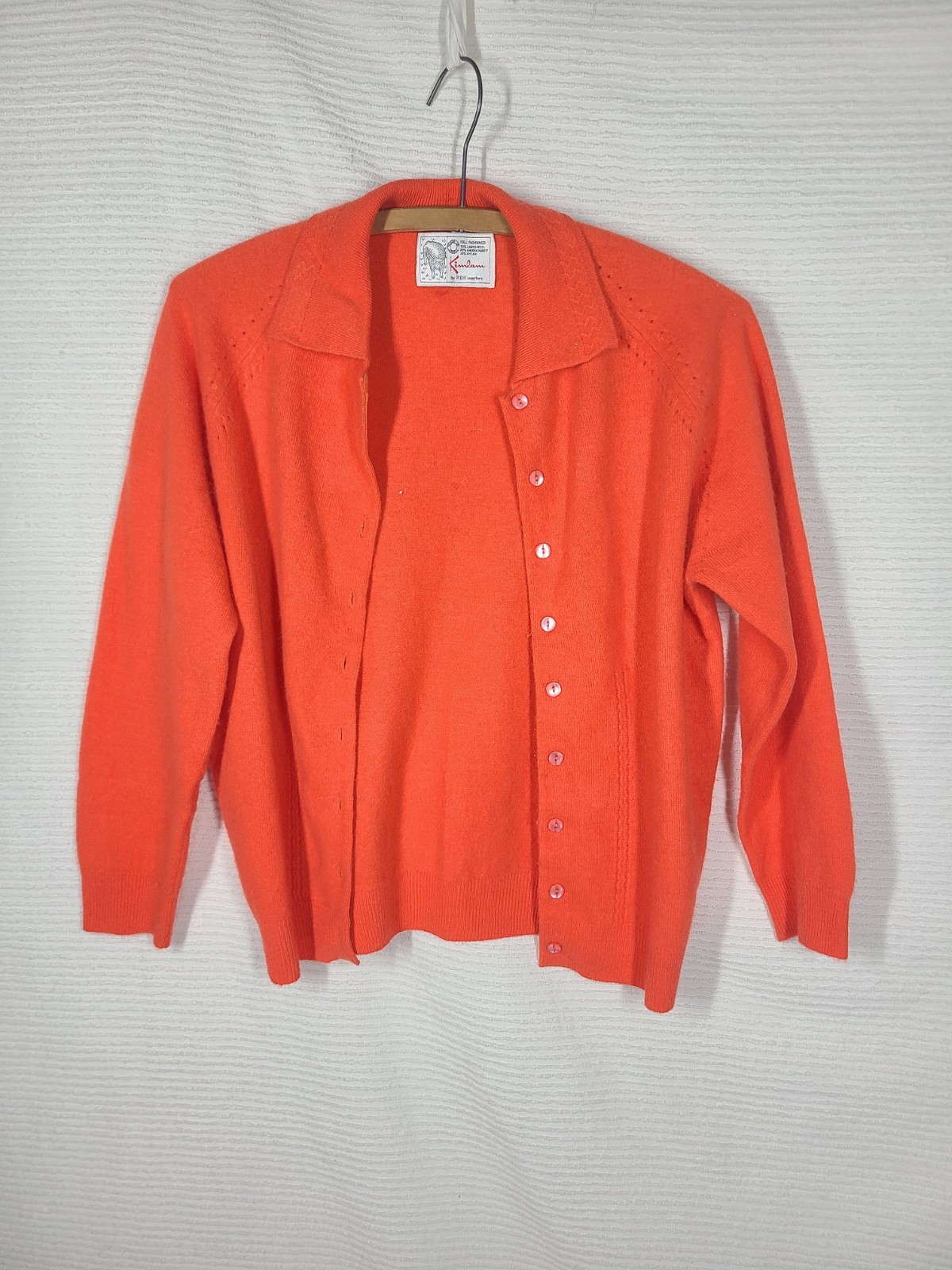 Vtg 60s Pinup Cardigan Sweater Princess Seam Wool Blend M L 38 Coral Orange Pink