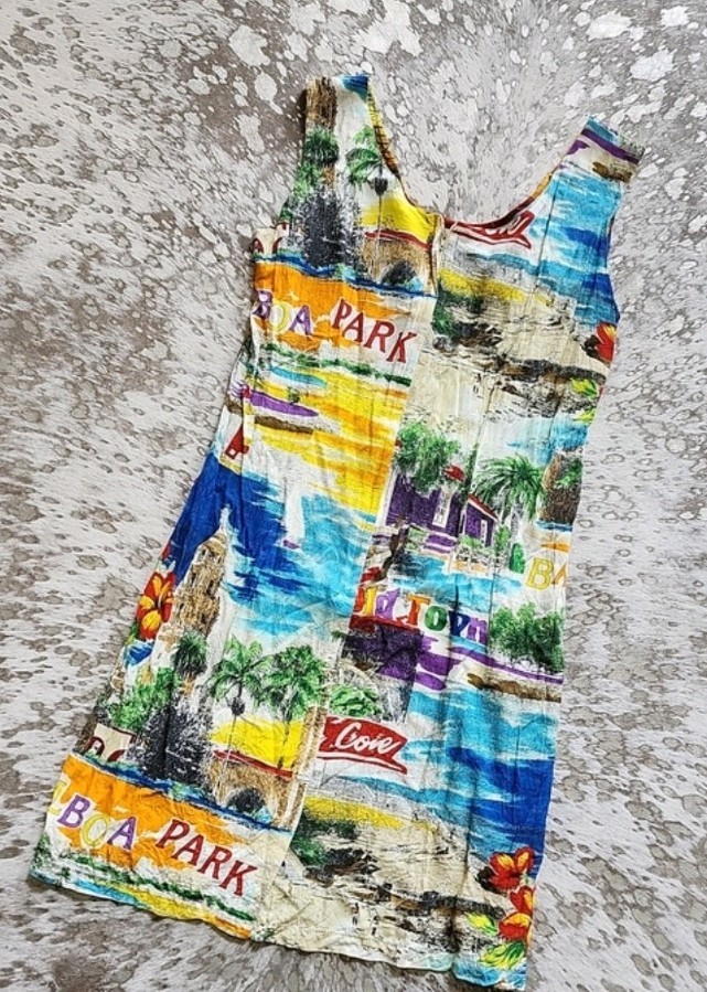 Jams World Vintage Balboa Print Dress So Cal San Diego Beach SzM