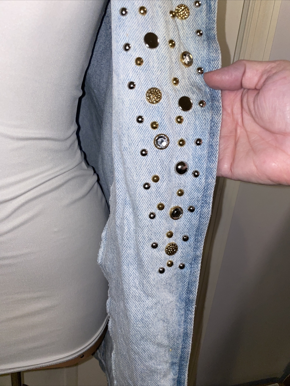 Vintage Denim Jacket Light Blue Cotton Studded Western Rio Size Small