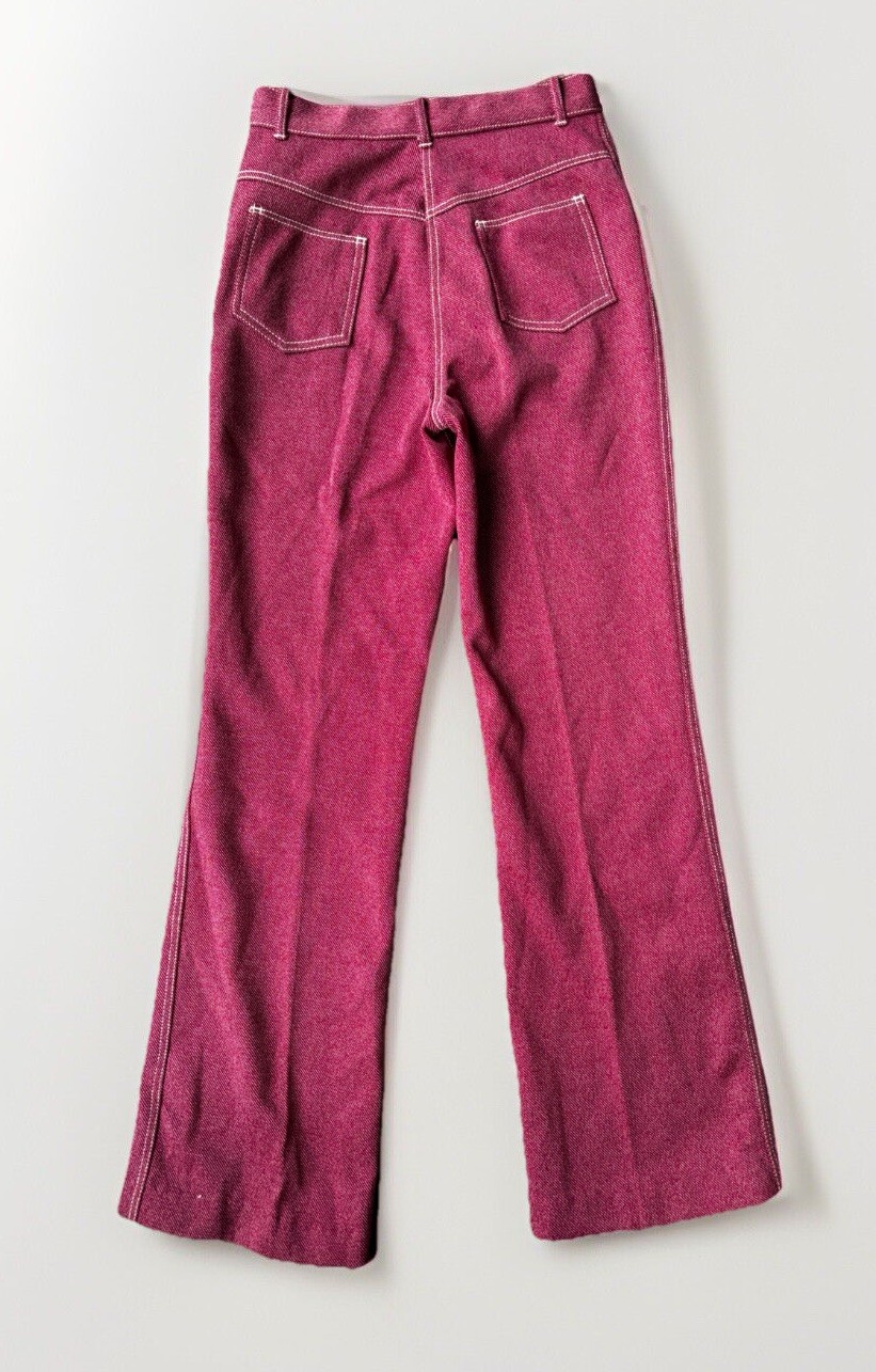 70s Sears Womens Disco Boot Cut Burgundy Pants.high Waist.white Trim.27-28”/31”