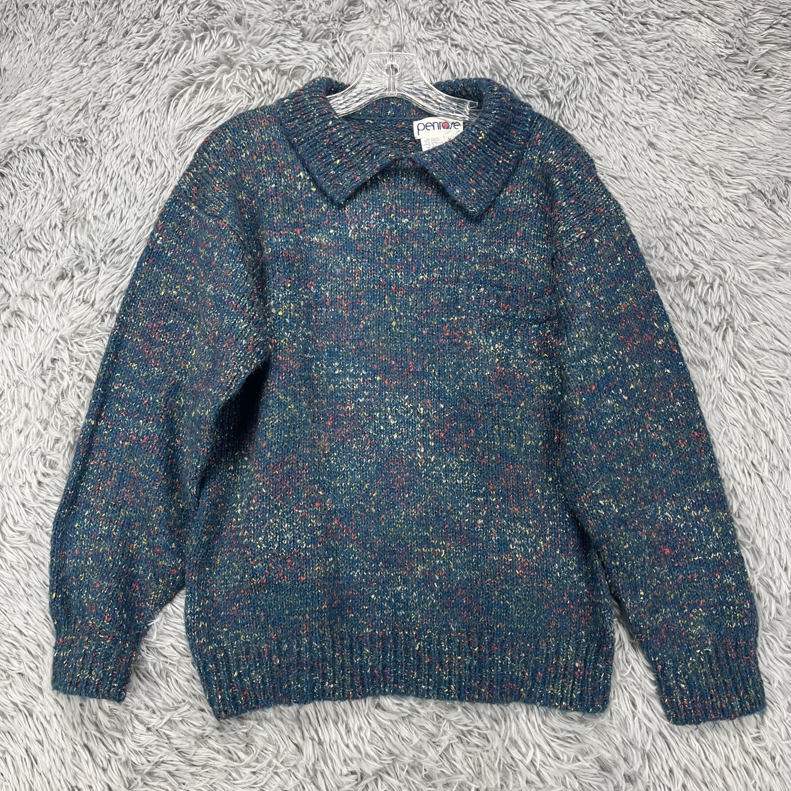 Vintage Penrose Pullover Sweater Womens M Blue Multi Preppy 80’s Retro Nostalgic