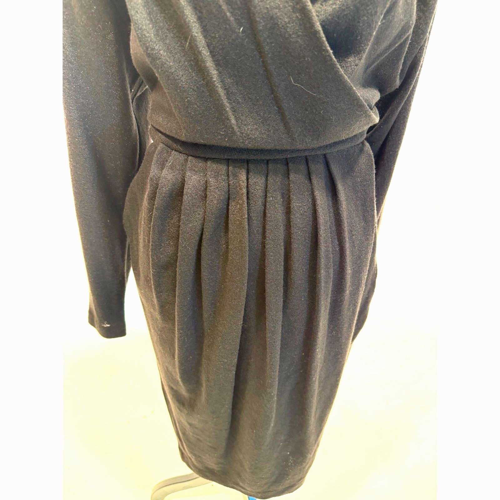 L Rothschild for Lilli Ann black wool crepe wrap dress
