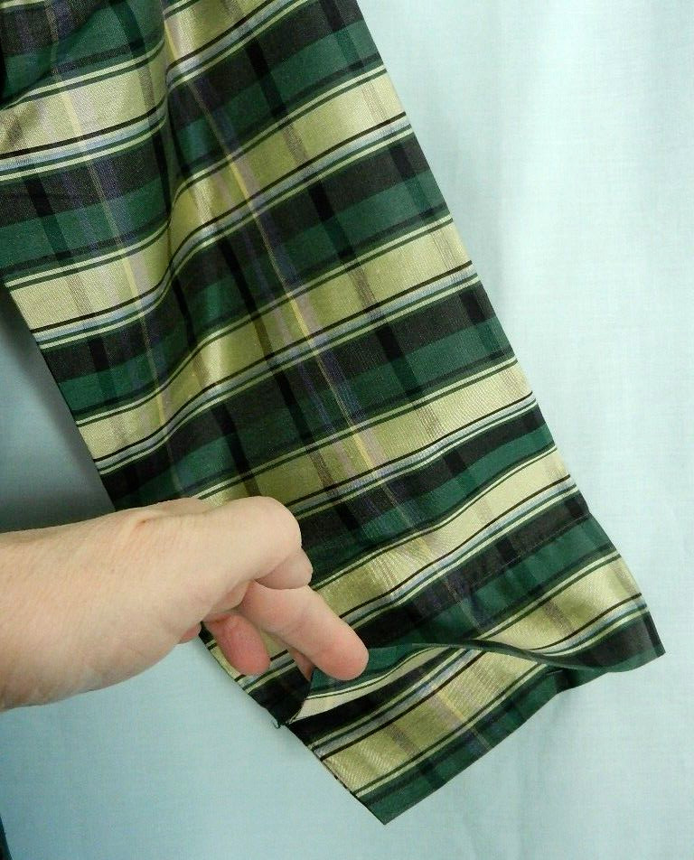 VTG. 2000s SILKLAND Raw Silk Green Plaid Lined 3/4 Sleeve Lightweight Jacket M