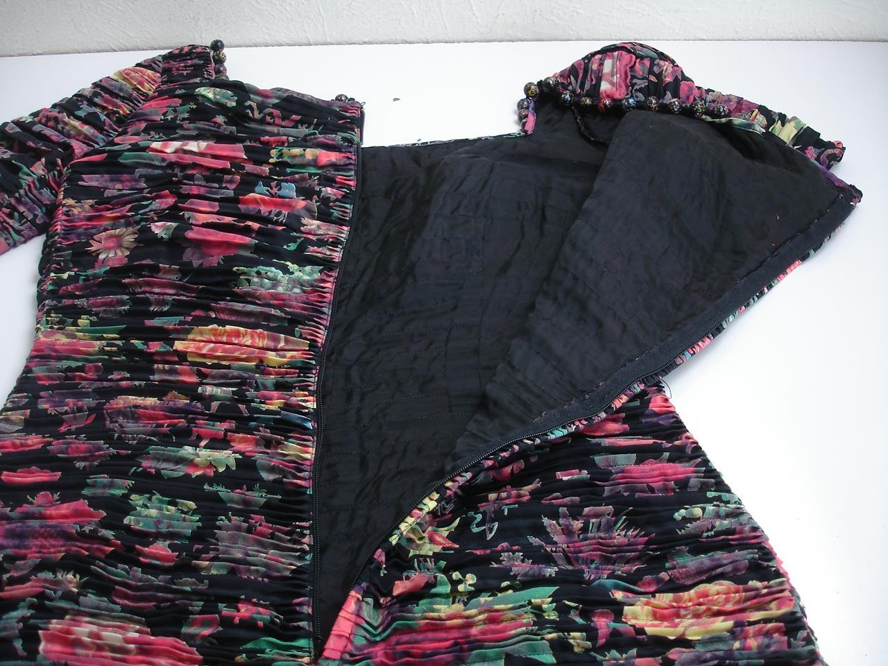 Women’s XS S sz 42 Vtg 1980’s Krizia Italy Mini Dress 100% Silk Ruched Pleated