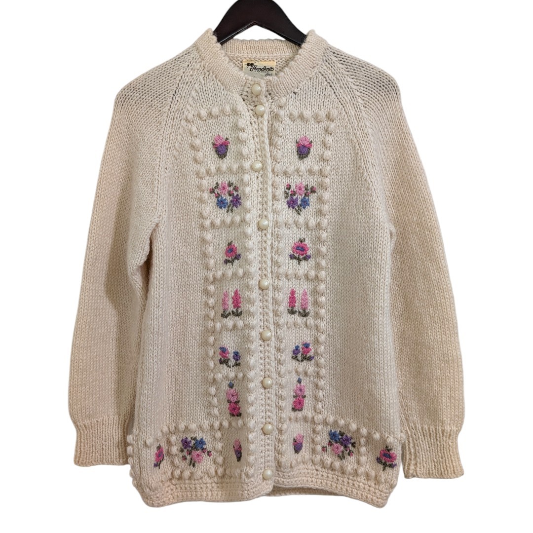 Vintage Handknits of New Zealand Pure New Wool Floral Bobble Cardigan Large